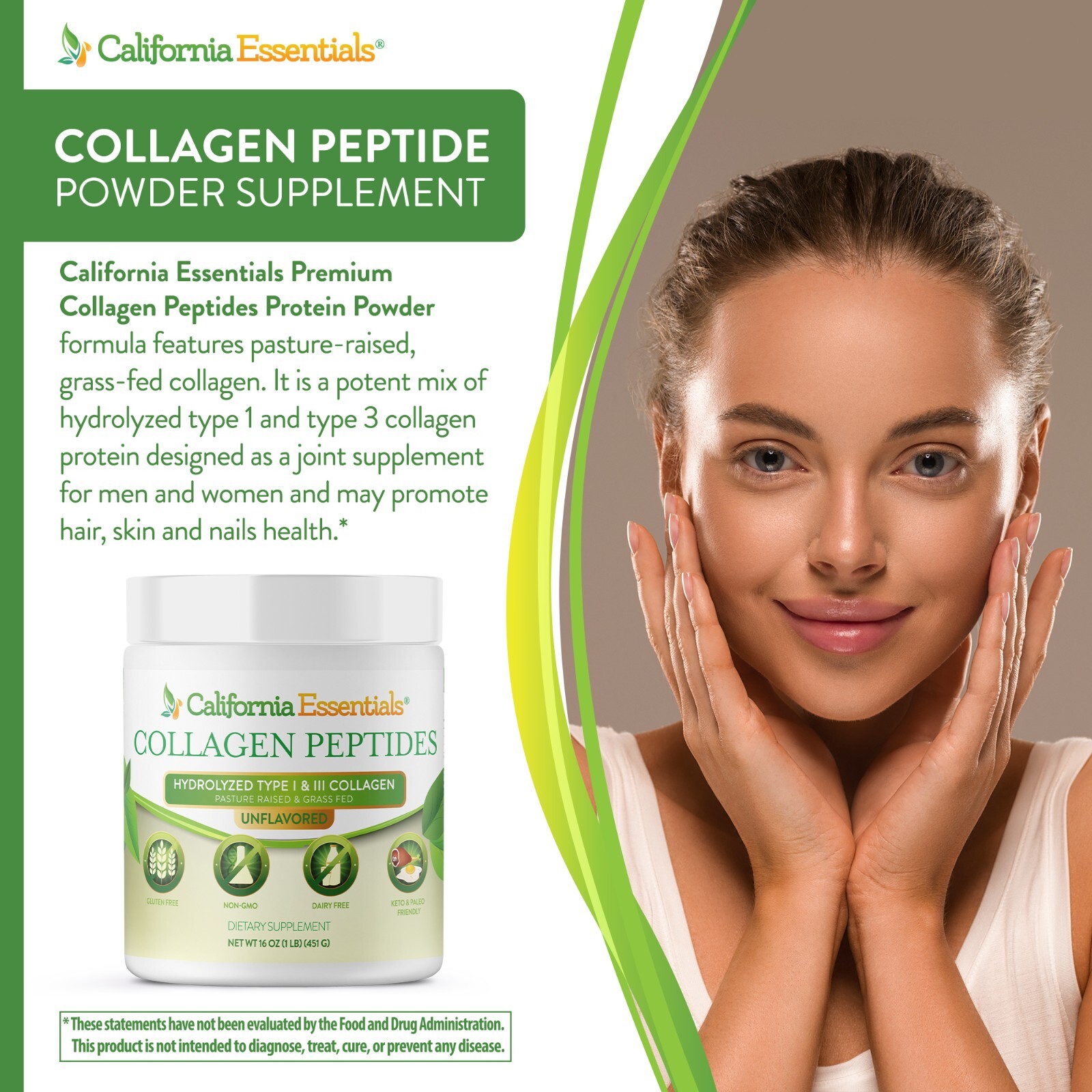 Collagen Peptides Powder Gluten Free Dairy Free – Unflavored – 2 Pack (16oz x 2)