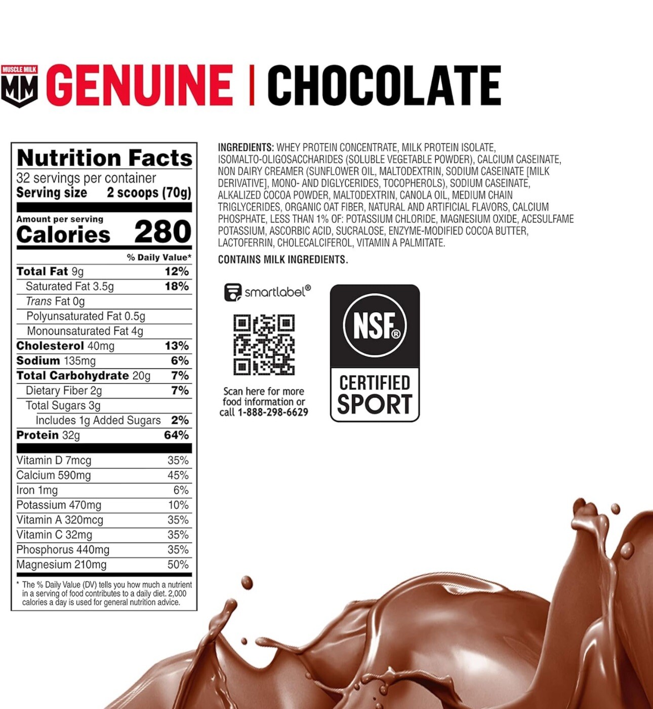 Muscle Milk Genuine Protein Powder Chocolate 4.94 Pound 32 Servings 32g Protein