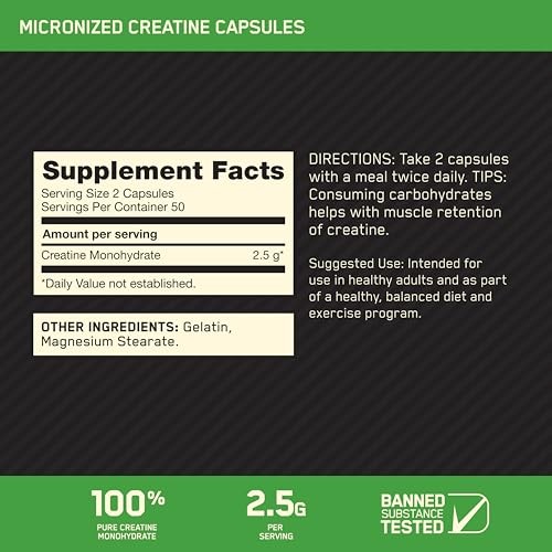 Optimum Nutrition Micronized Creatine Monohydrate Capsules, 2500mg, 100 Caps