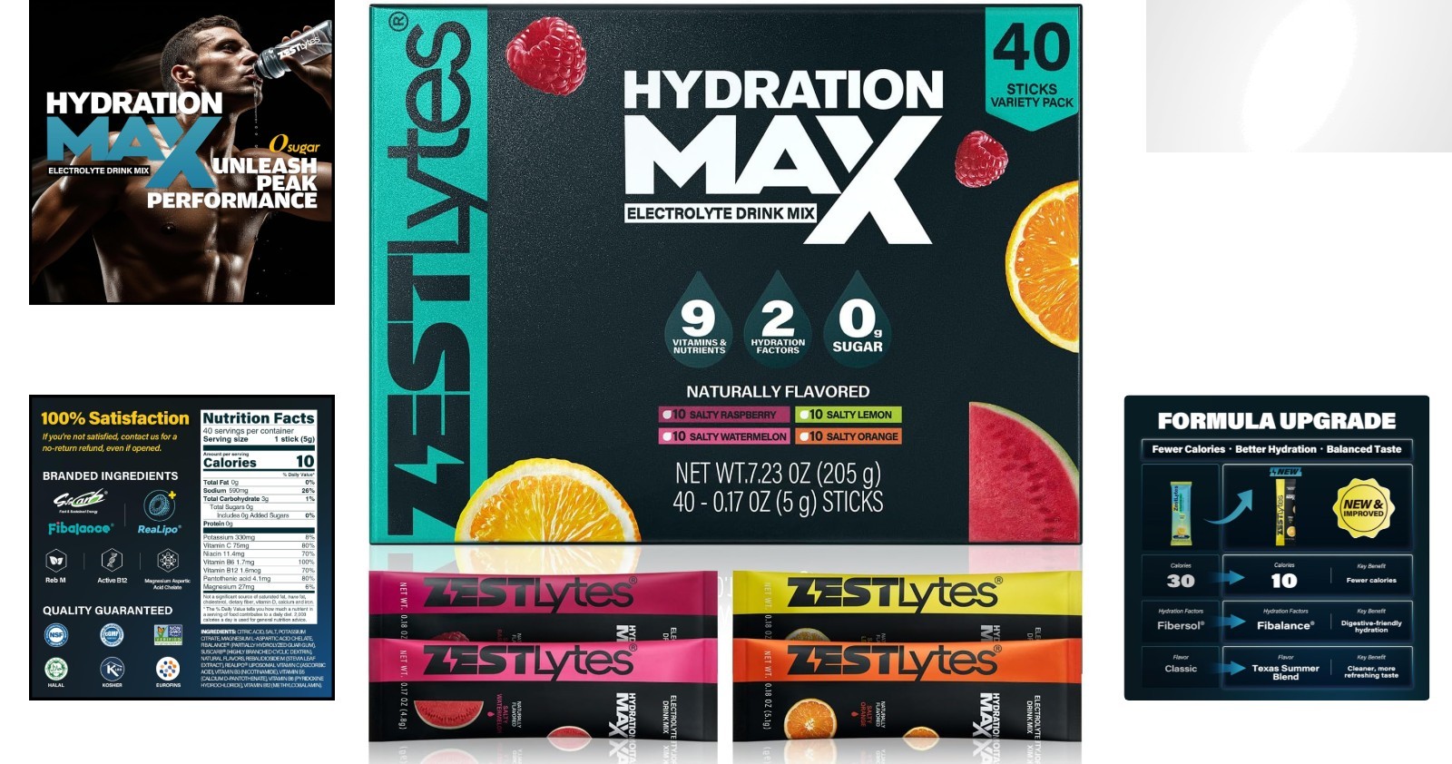 40 Sticks Sugar-Free Salty Fruit Electrolyte Packets – High Sodium Hydration