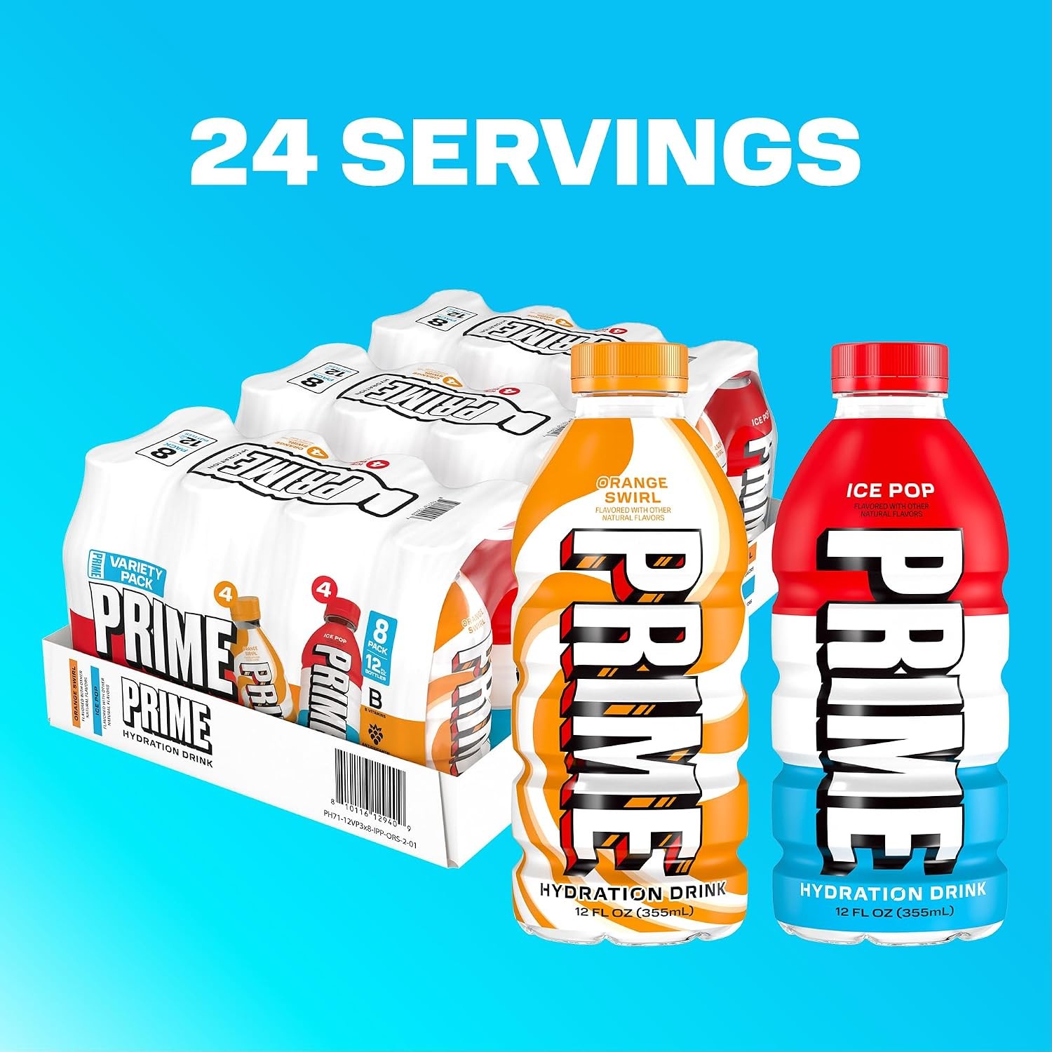 PRIME Hydration Sports Drink Ice Pop Orange Swirl Coconut Water 12oz