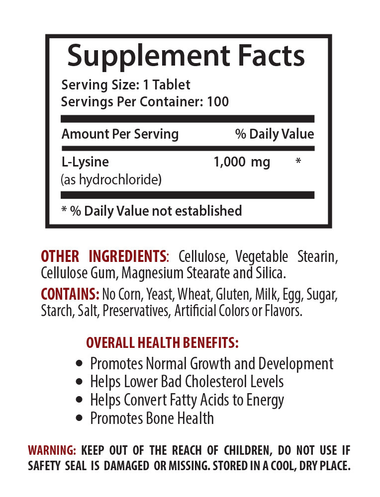 L-Lysine Sport Edition 1000mg – Essential Amino Acid – 1 Bottle 100 Tablets