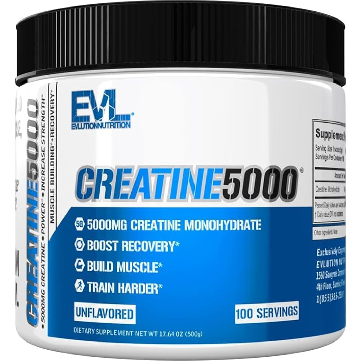 5000mg Pure Creatine Monohydrate Powder – 100 Servings – Unflavored, Boosts Reco