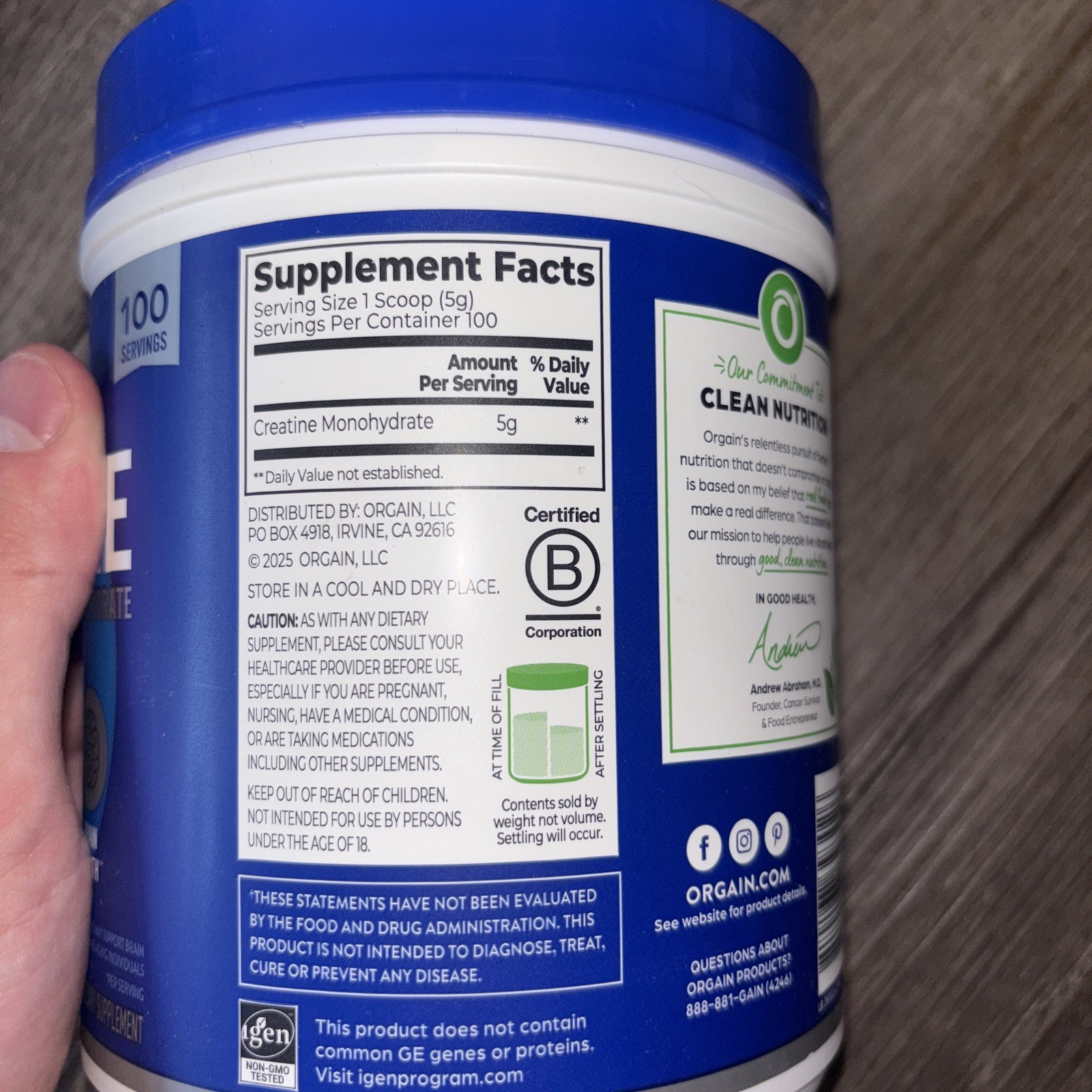 Orgain Creatine Monohydrate Micronized Powder, 100 Servings, Unflavored, 17.64Oz