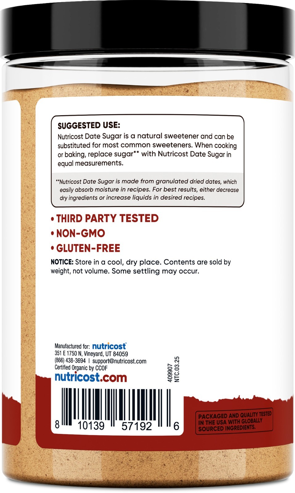 Nutricost Organic Date Sugar (1LB) – USDA Organic, Vegan, GMO-Free