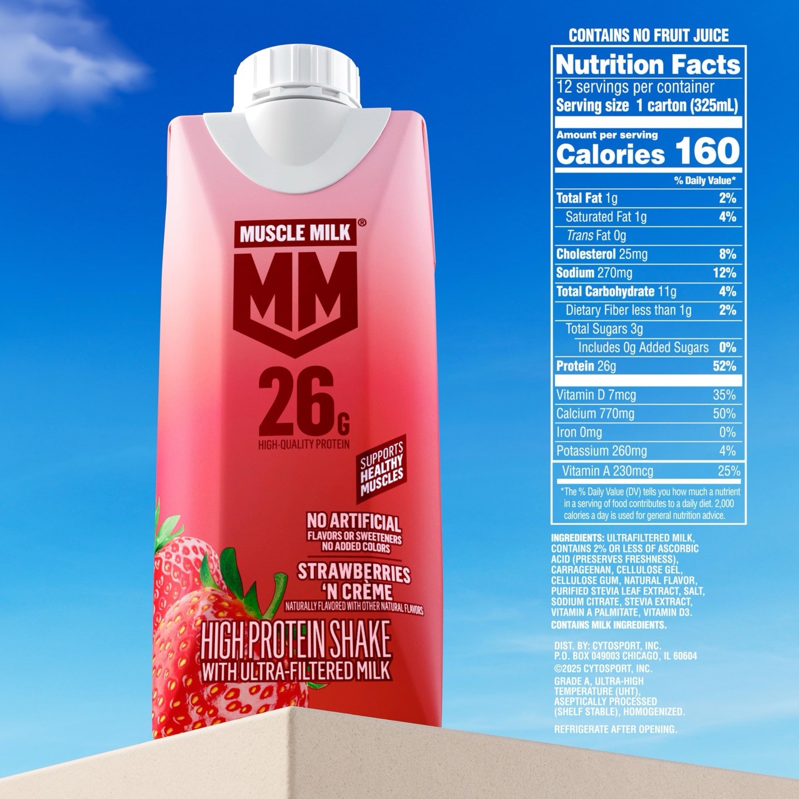 Muscle Milk High Protein Shake, Strawberry 🍓 11 fl oz Cartons, (12 Pack)