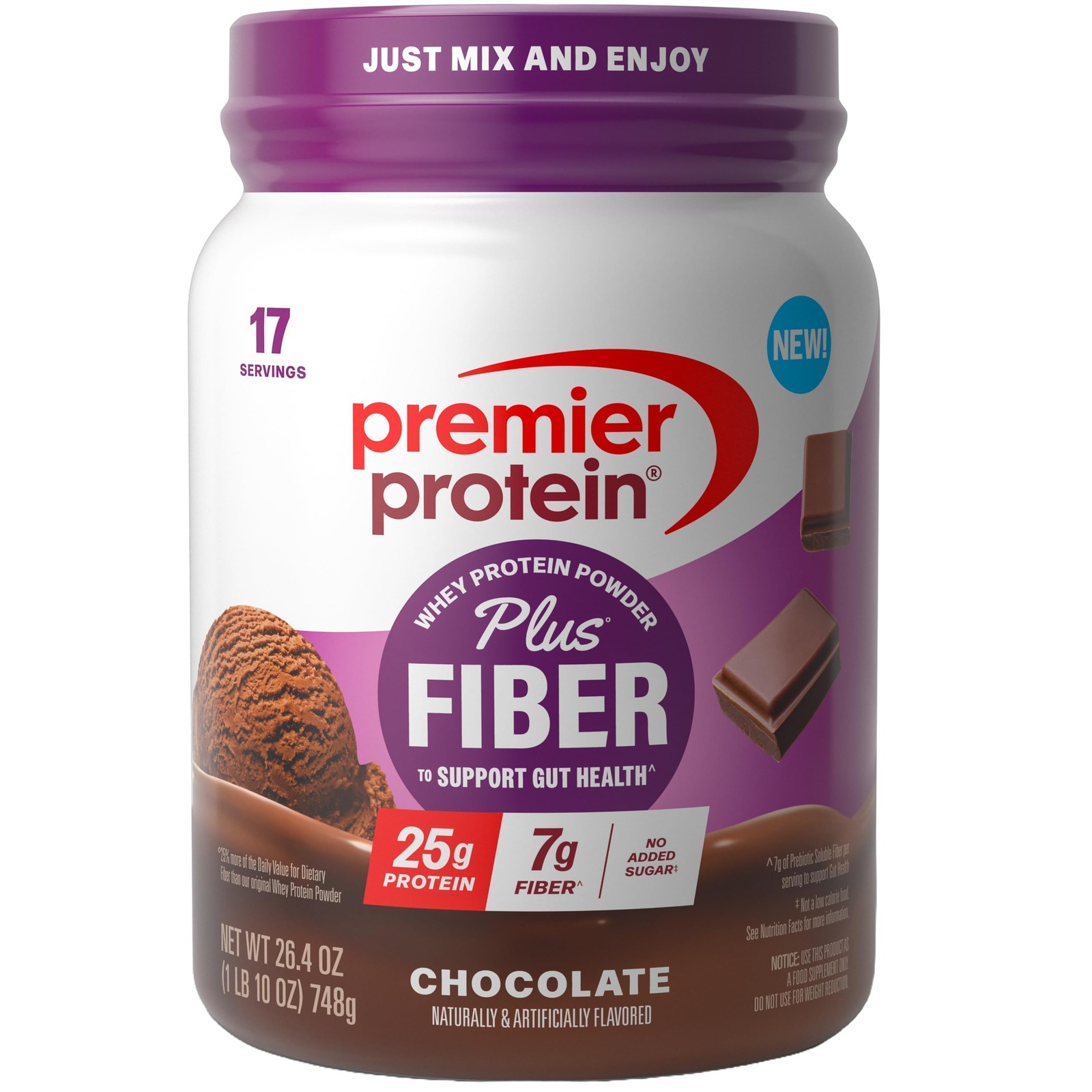 Powder Plus Fiber, Chocolate, 25g Protein, 7g Fiber to Support Gut Health, No…