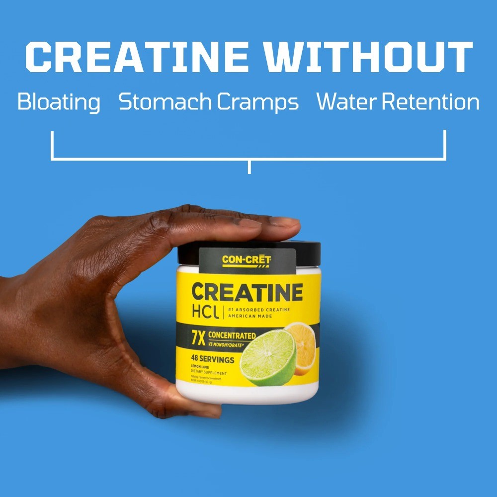 CON-CRET Patented Creatine HCl Lemon Lime Powder, Workout Supplement,48 Servings