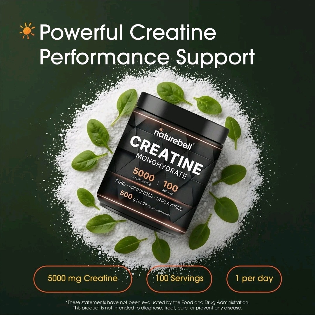 NatureBell Creatine Monohydrate Powder Unflavored 500 Grams 5000mg 100 Servi…