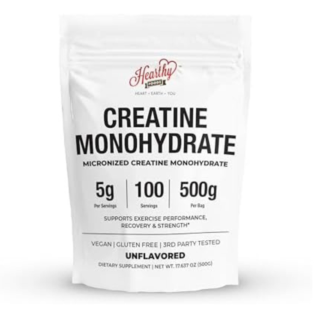 HEARTHY FOODS Creatine Monohydrate Micronized Powder 500G – 100 Servings, 5000mg