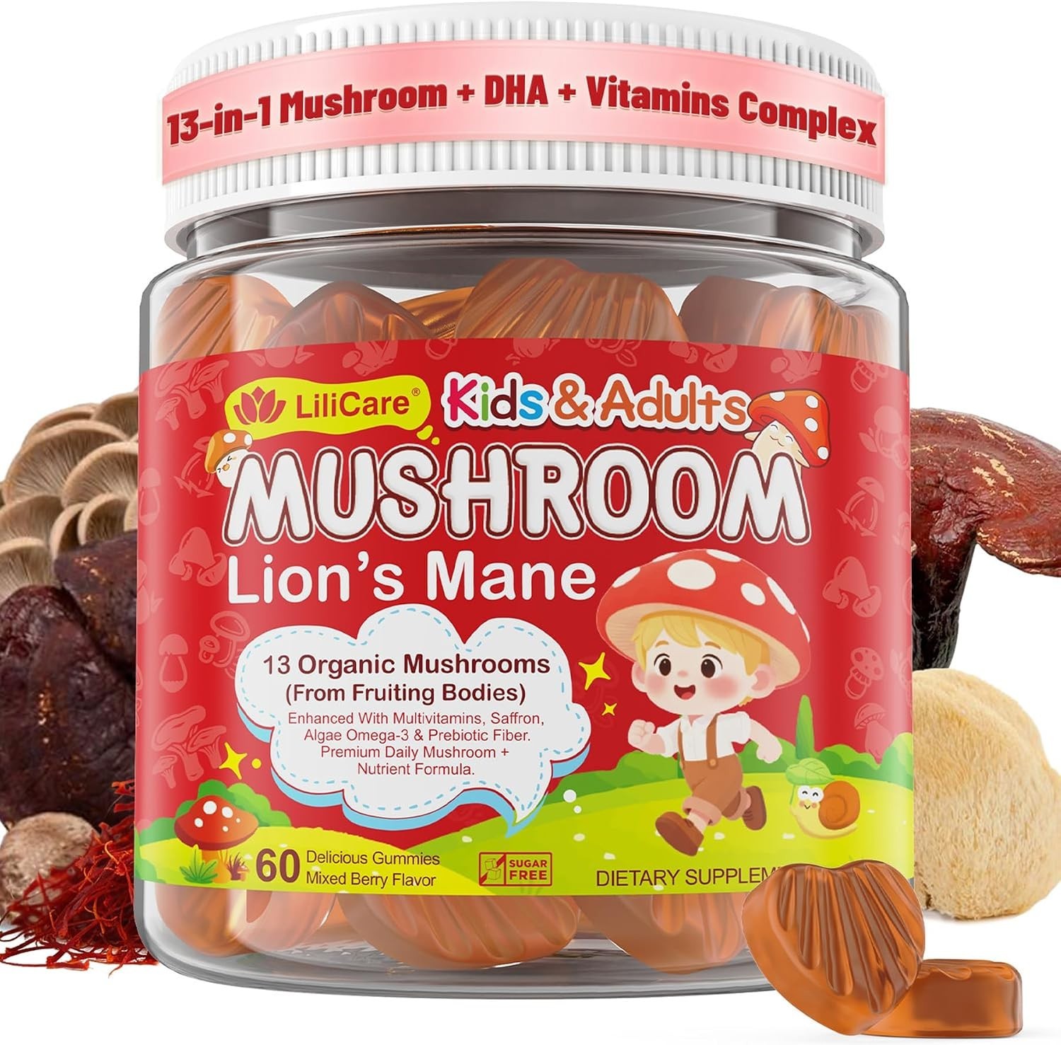 Lions Mane Mushroom Focus Gummies for Kids, Teens & Adults, 24-IN-1 Brain Gummy