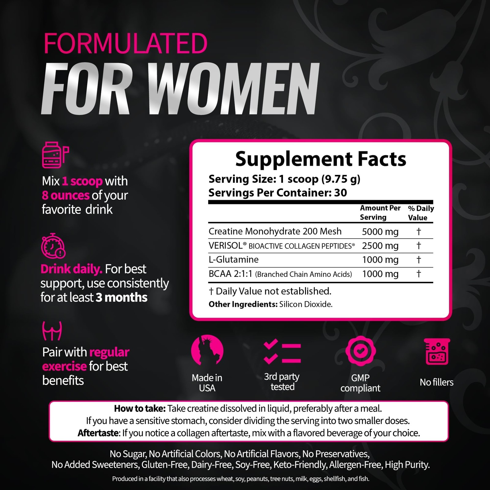 Bold Buns Creatine for Women – Supplement with 12.7 Ounce (Pack of 1), White