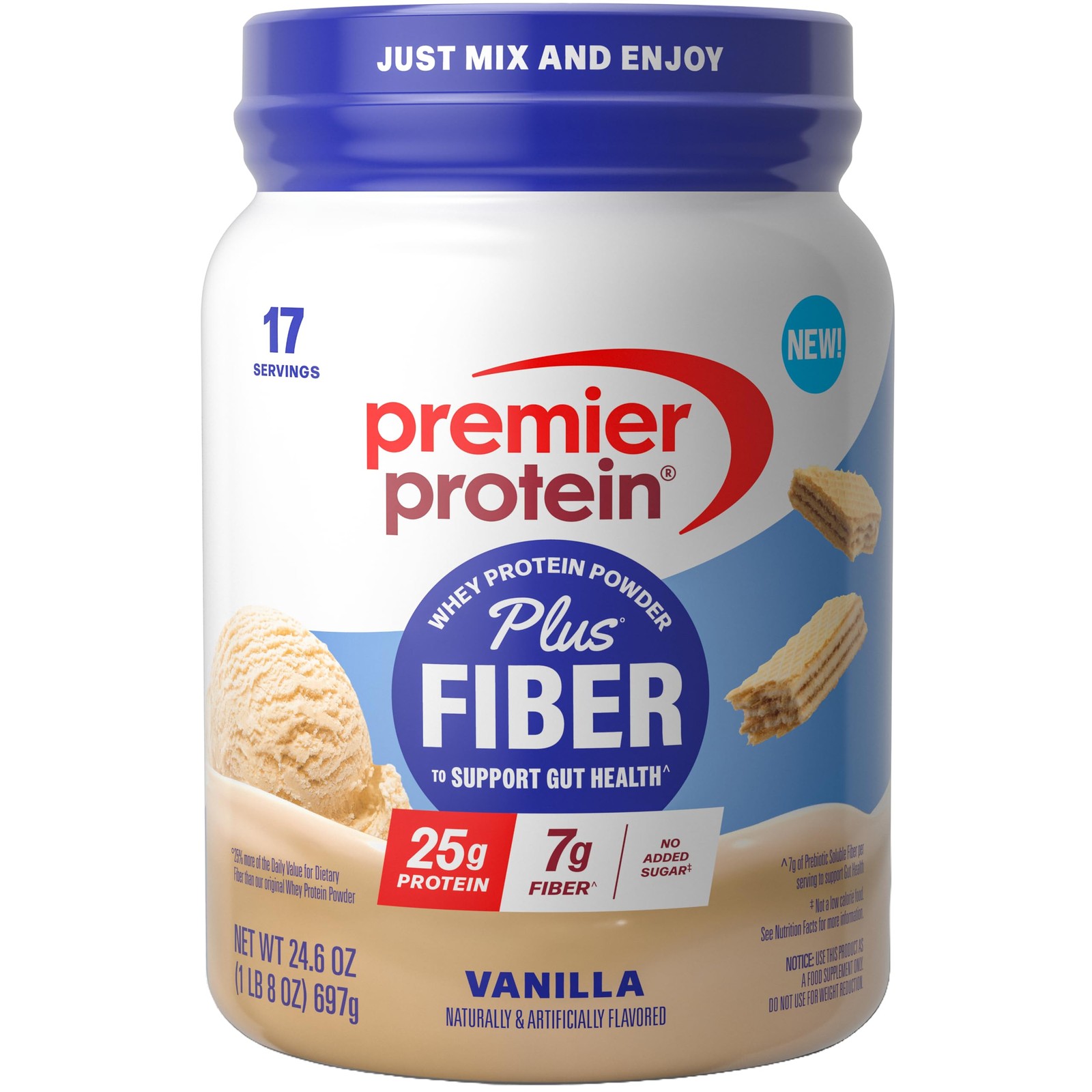 Premier Protein Powder Plus Fiber Vanilla 25G Protein 7G Fiber To Support Gut