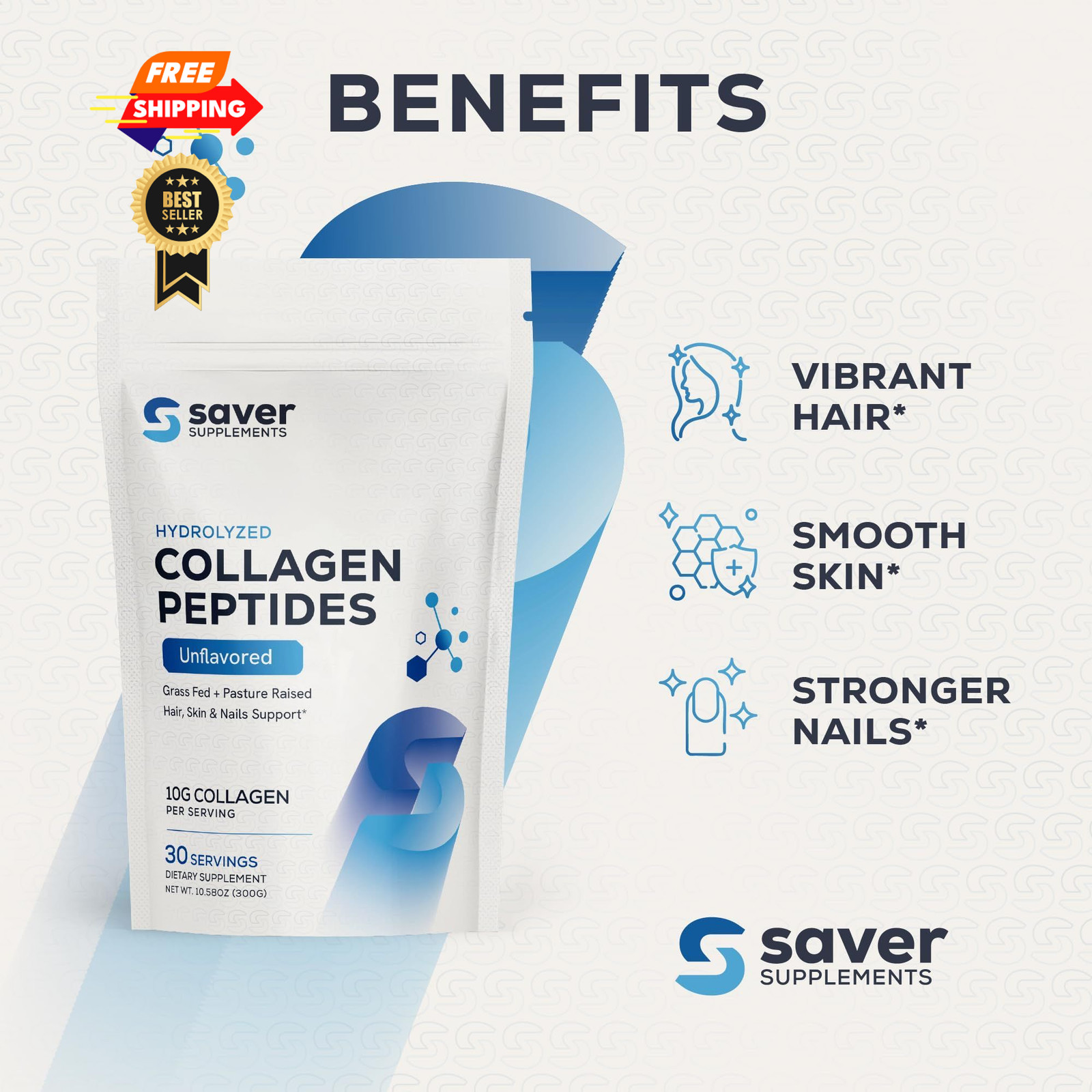 Saver Supplements Collagen Peptides Powder, 10.58 Ounce (Pack of 1)