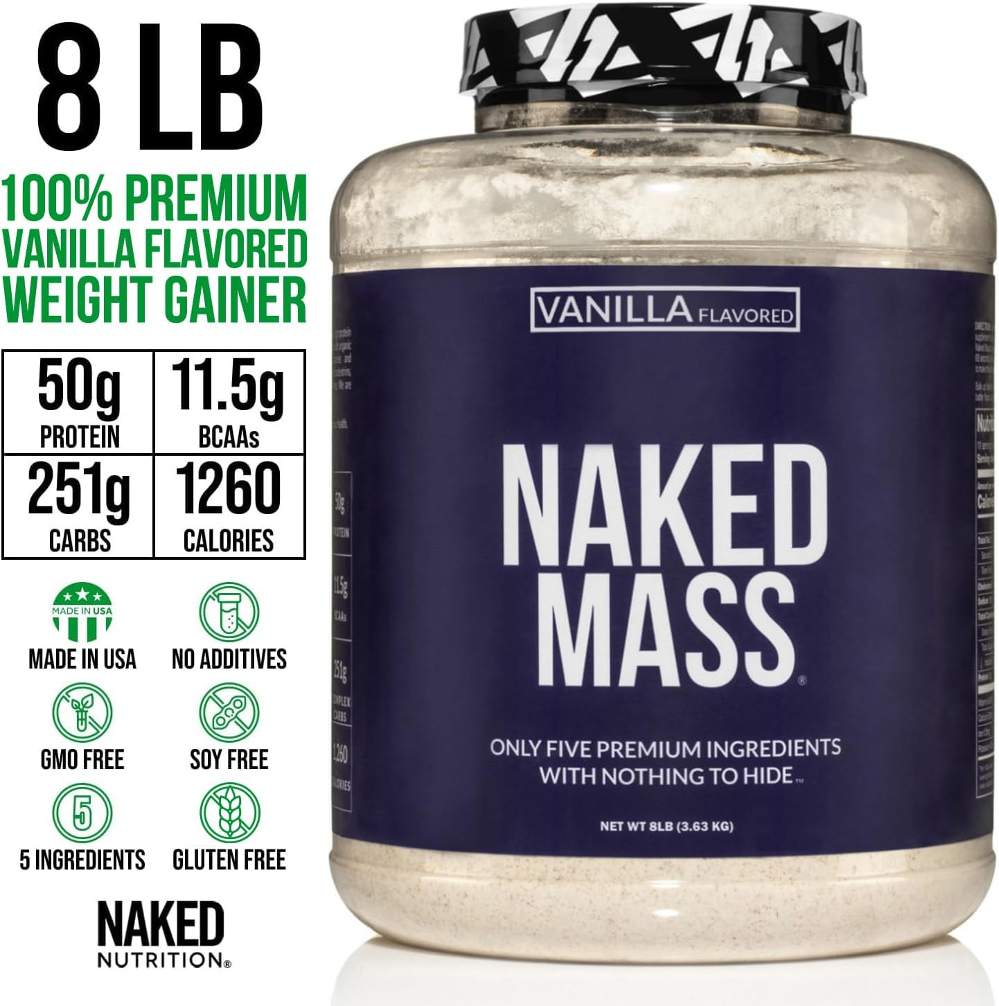 Vanilla Mass – All Natural Vanilla Weight Gainer Protein Powder – 8Lb Bulk, GMO
