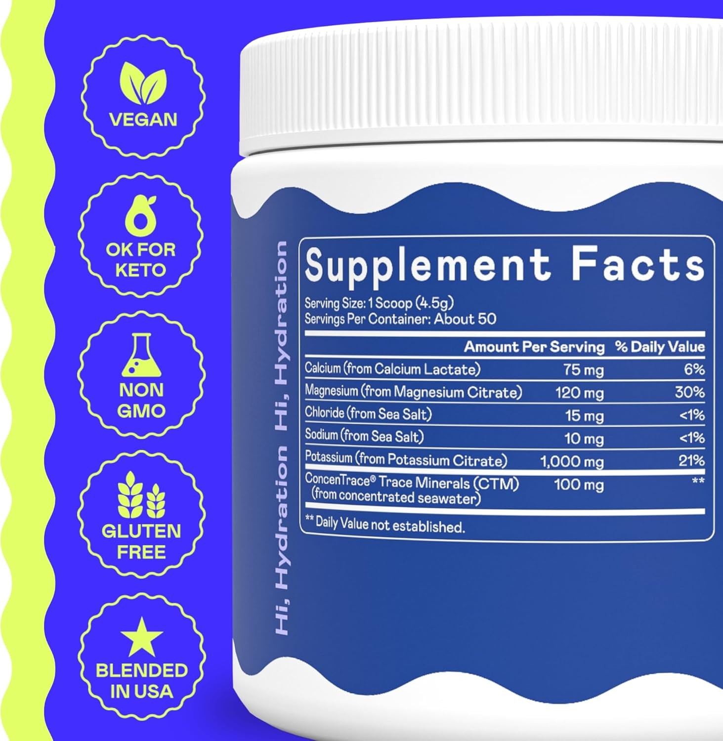 Hi-Lyte K1000 Electrolytes Powder Mix Unflavored Keto & Performance, 50 Servings