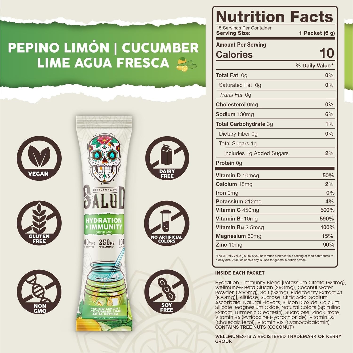 Low Calorie Electrolytes Drink Mix – Salud Cucumber Lime, Dairy Free & Non-GMO