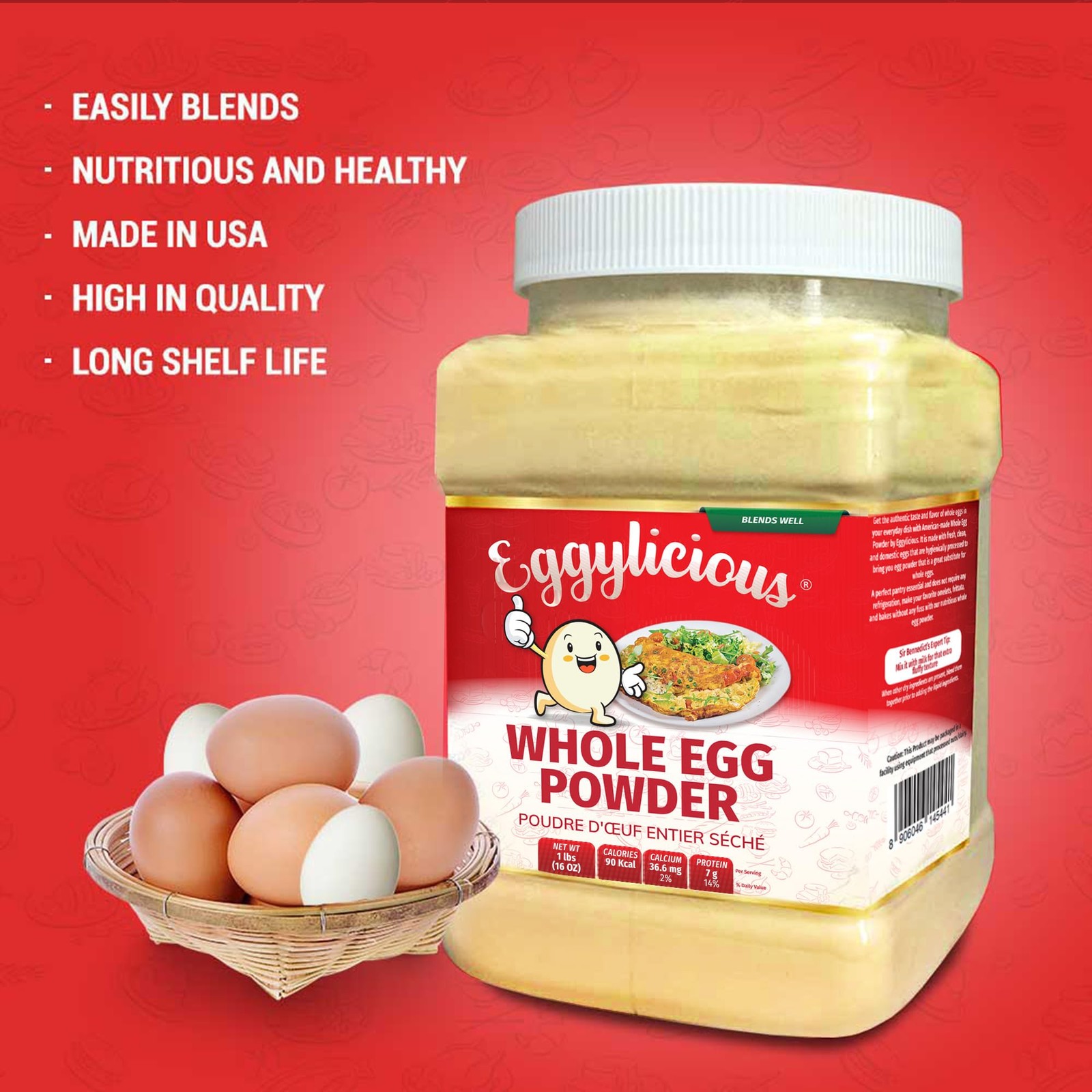 Dried Whole Egg Powder Protein Supplement 1 Pound Versatile Cooking Ingredient