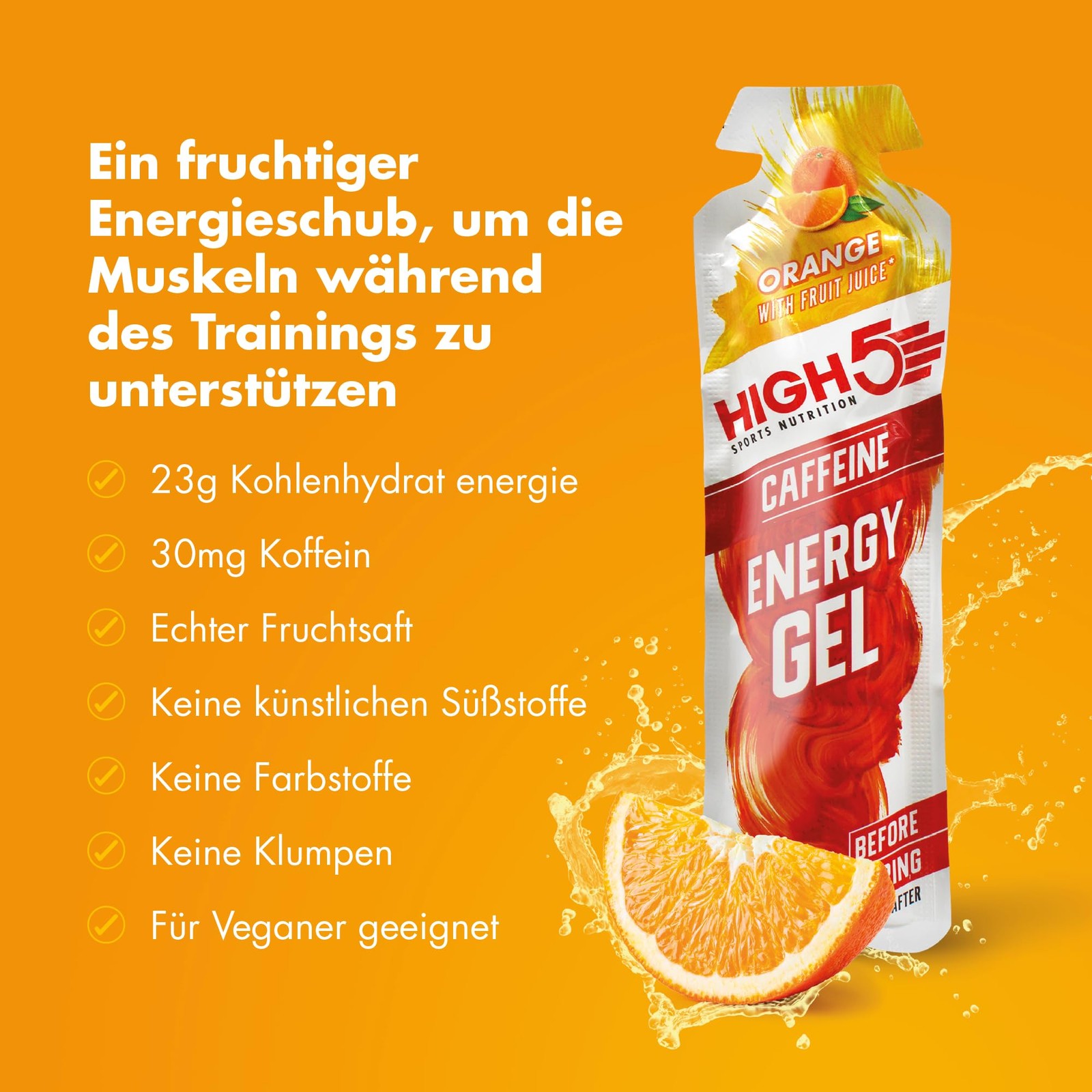 High5 High 5 Energy Gel Plus – 20 X 38G Sachet – Orange