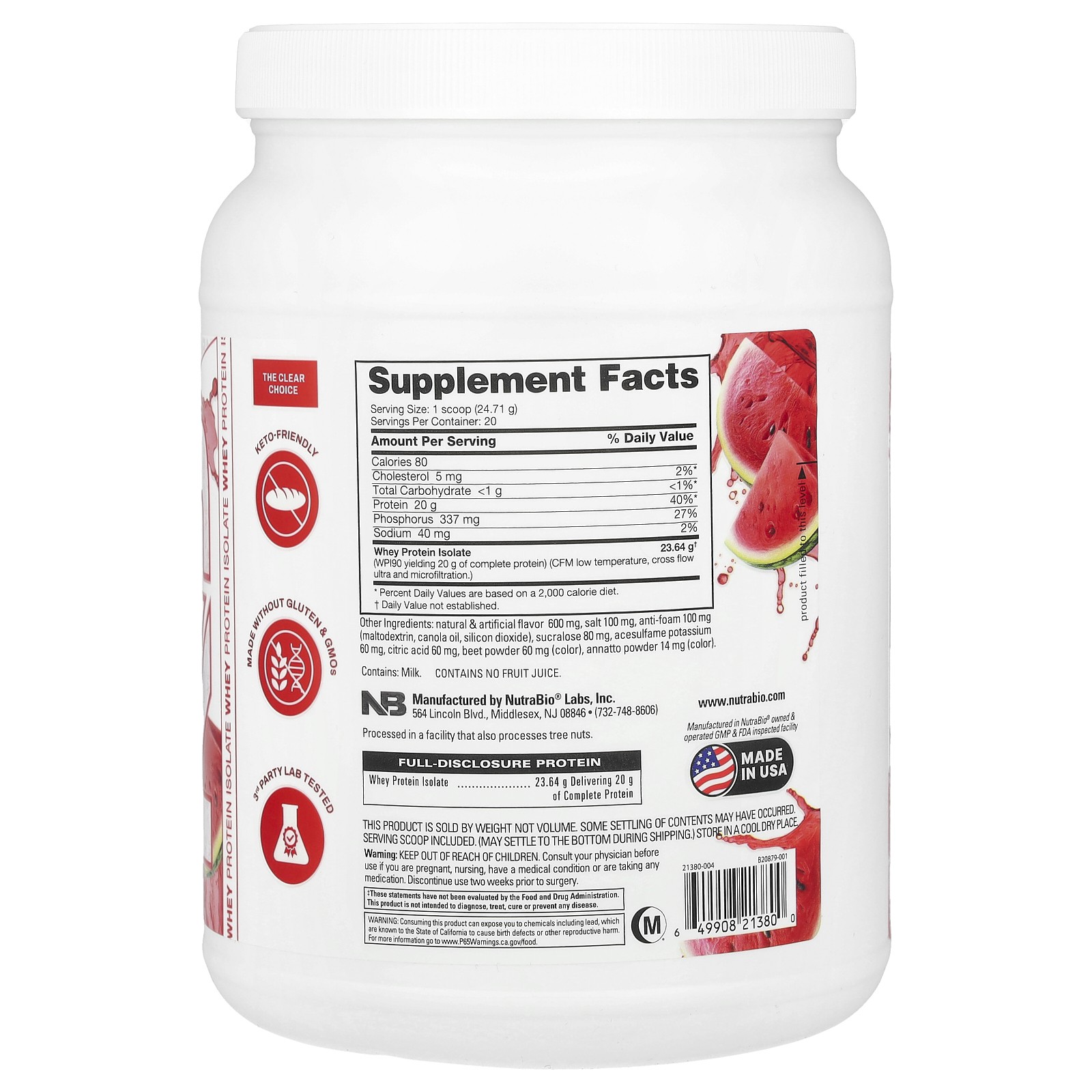 Clear, Whey Protein Isolate, Watermelon Breeze, 1.1 lb (494 g)