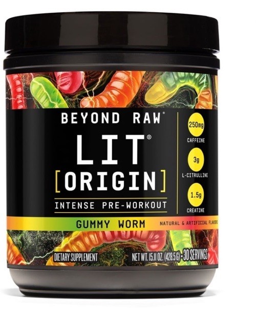 Beyond Raw LIT Origin Pre Workout Powder, Gummy Worm, for Men & Women, Energy