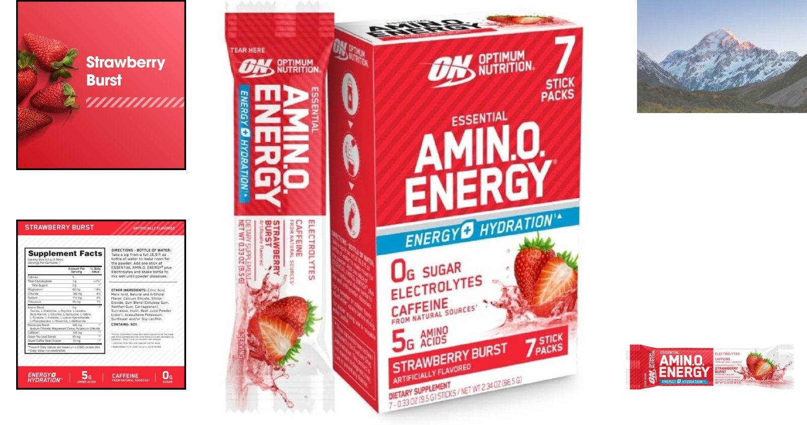 Zero Sugar Amino Energy + Electrolytes Strawberry Flavor Sticks – 7 Count Pack
