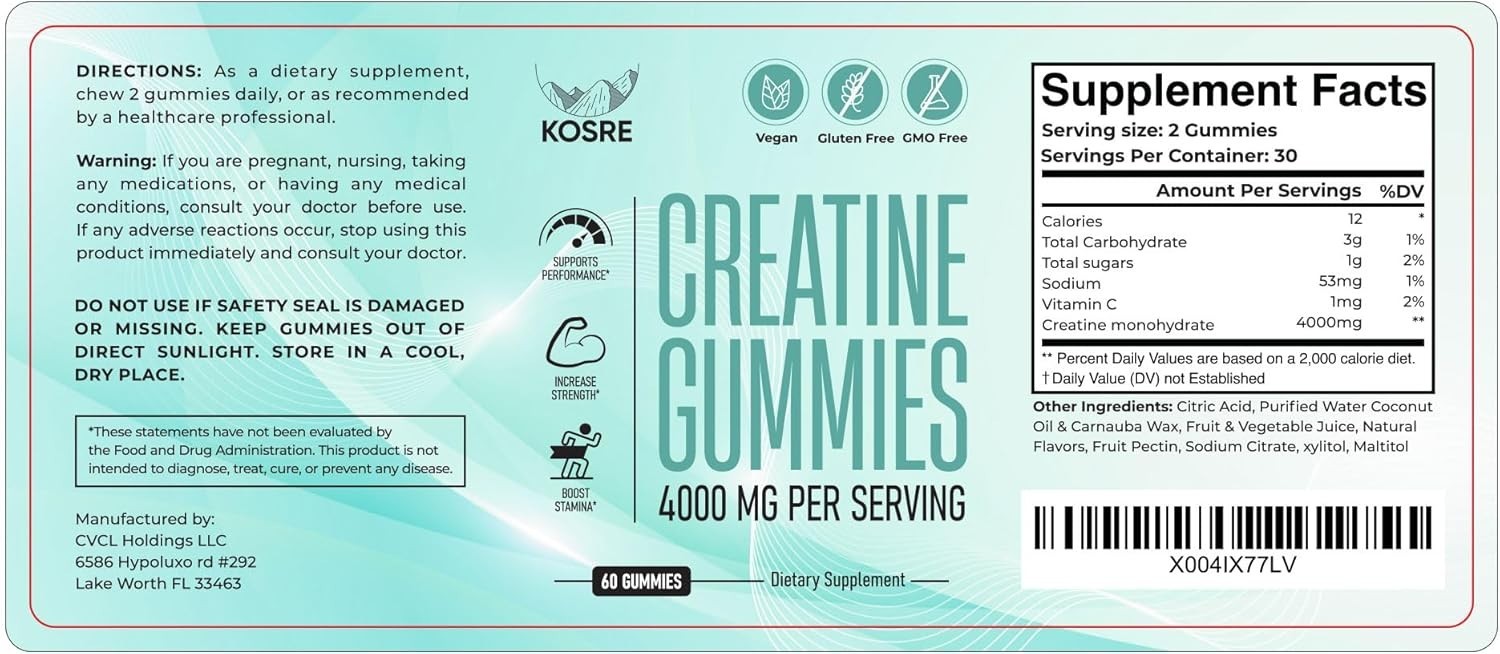 Creatine Monohydrate Gummies for Muscle Support – Blueberry Flavor – 60ct.