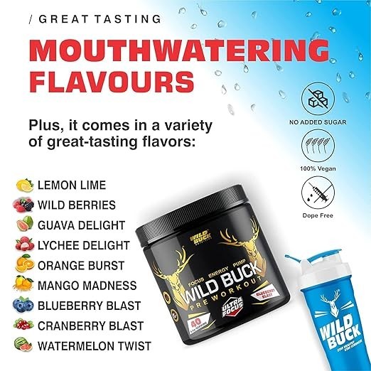 WILD BUCK Ultra Focus Advanced Pre Workout with L-Arginine, L-Citrulline, Creati