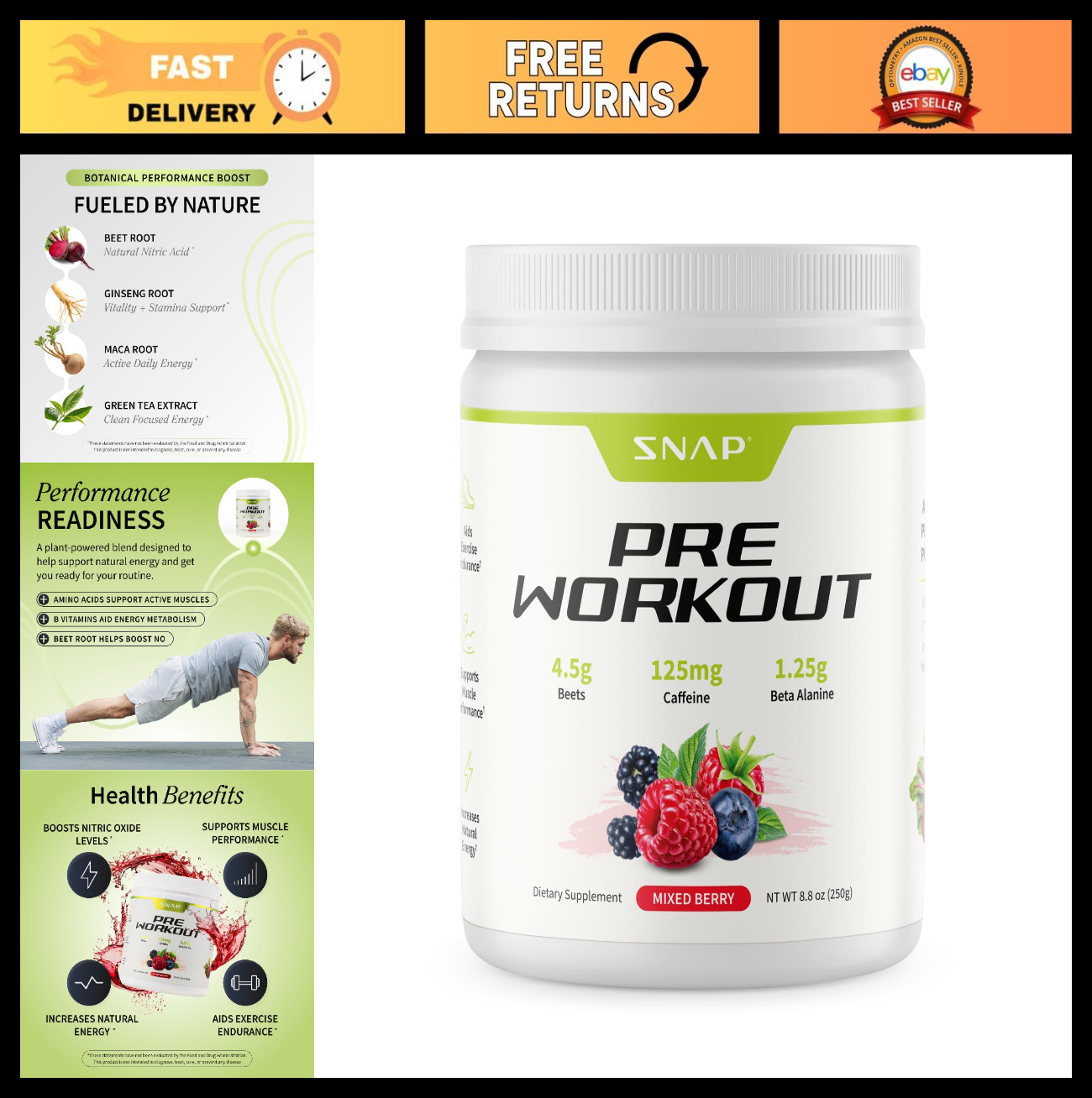 Natural Beet Root Powder – Plant-Based Pre Workout for Energy & Endurance, Nitri