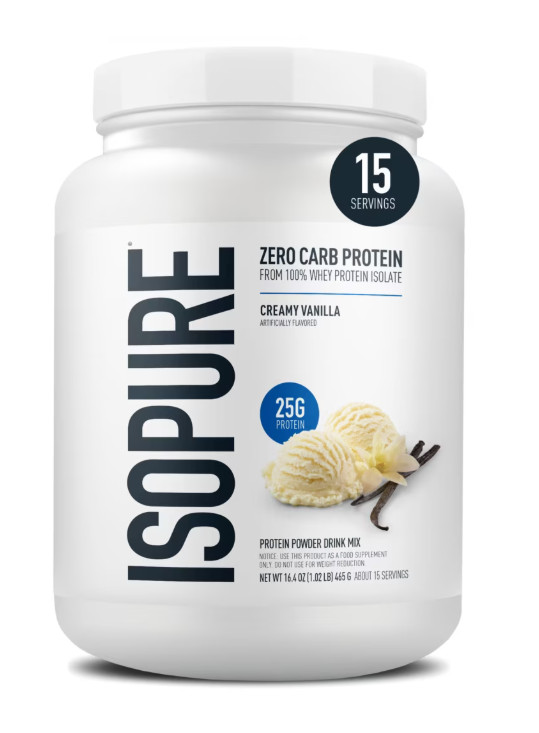 Isopure Zero Carb 100% Whey Protein Isolate Vanilla Protein Powder, 25g, 15 Serv