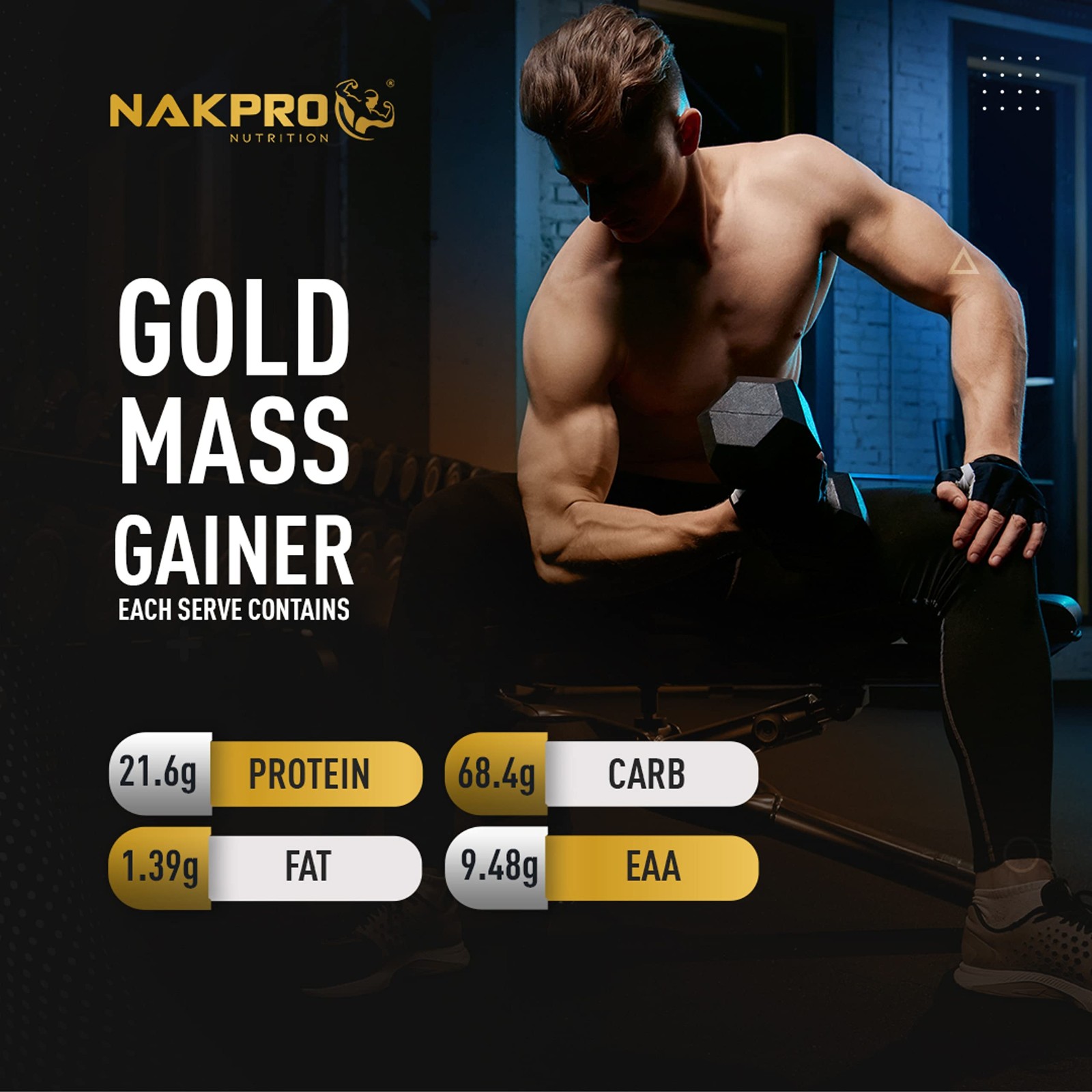 Nakpro Gold Mass Gainer Choco | 21g Protein, 68g Carb | 1kg