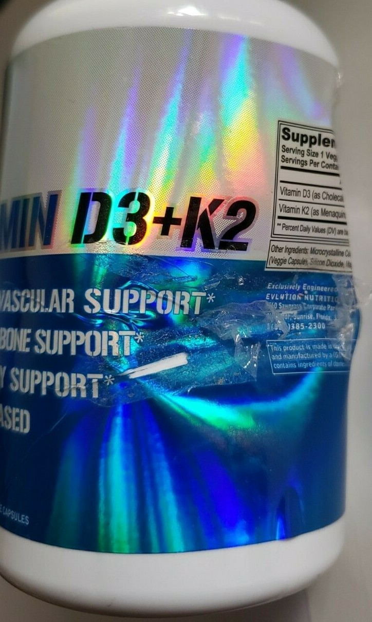 Evlution Nutrition – Vitamin D3+K2 – 60 Veg Caps – Cardio/Bone Support – 12/2026