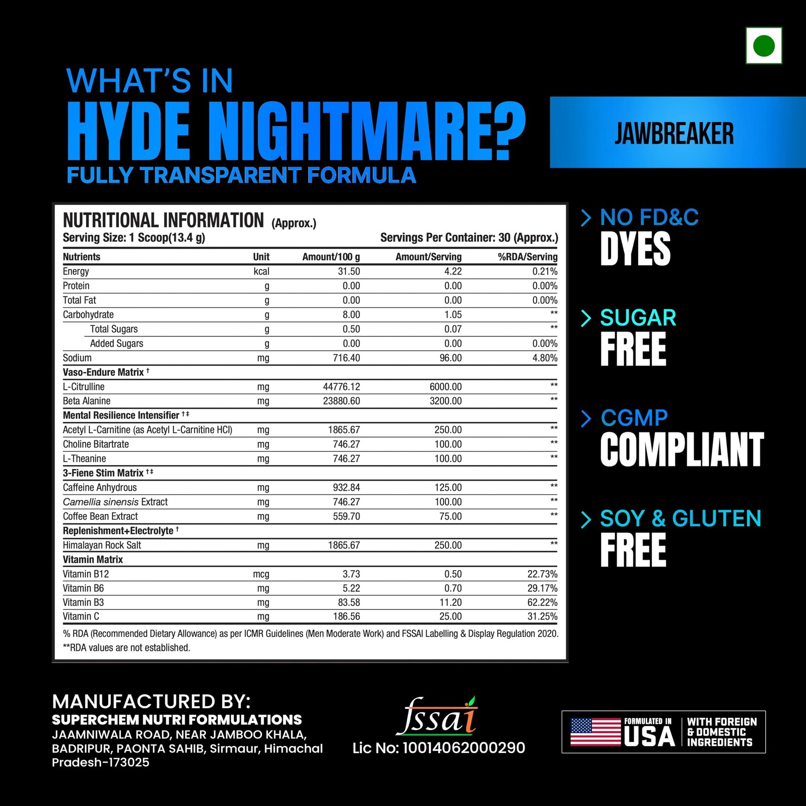 Mr Hyde Nightmare Pre Workout 396g – Energy & Focus Supplement, Jawbreaker