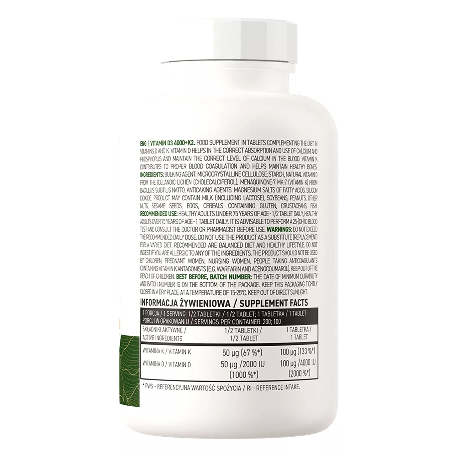 VITAMIN D3 4000+K2 – supports the immune system and muscle function, Vit D3