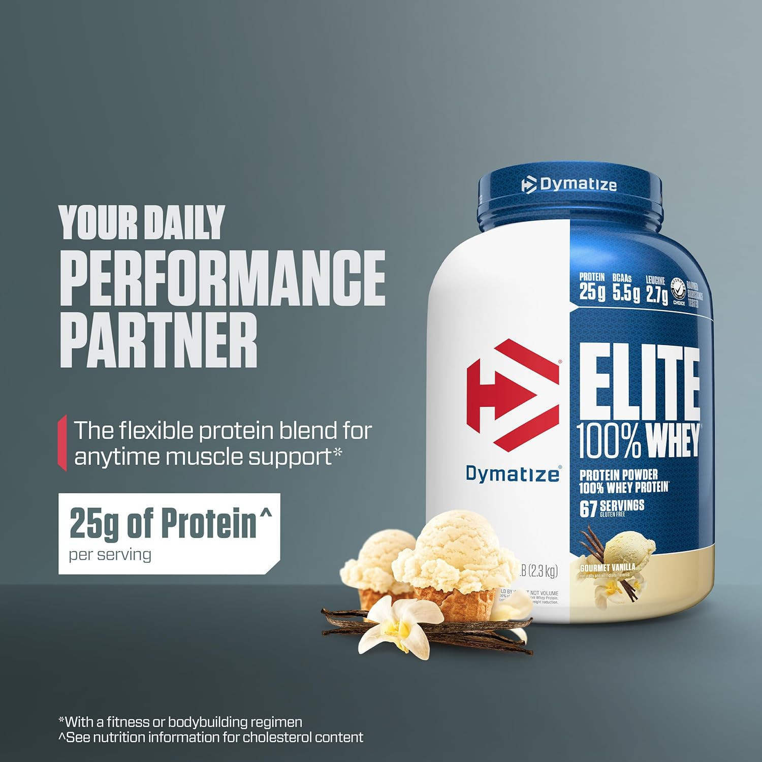 Elite 100% Whey Protein Powder, Vanilla, 25G of Protein, 5.5G Bcaas
