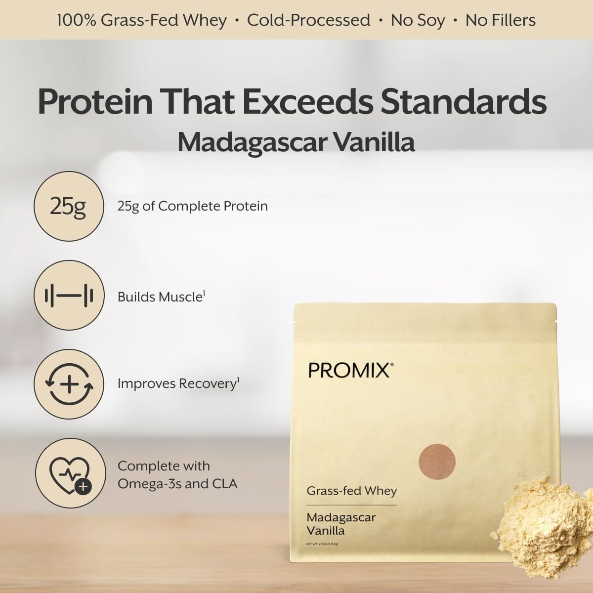 ProMix Nutrition Whey Protein Powder Vanilla 2.5 Lb Grass-Fed Muscle Recovery