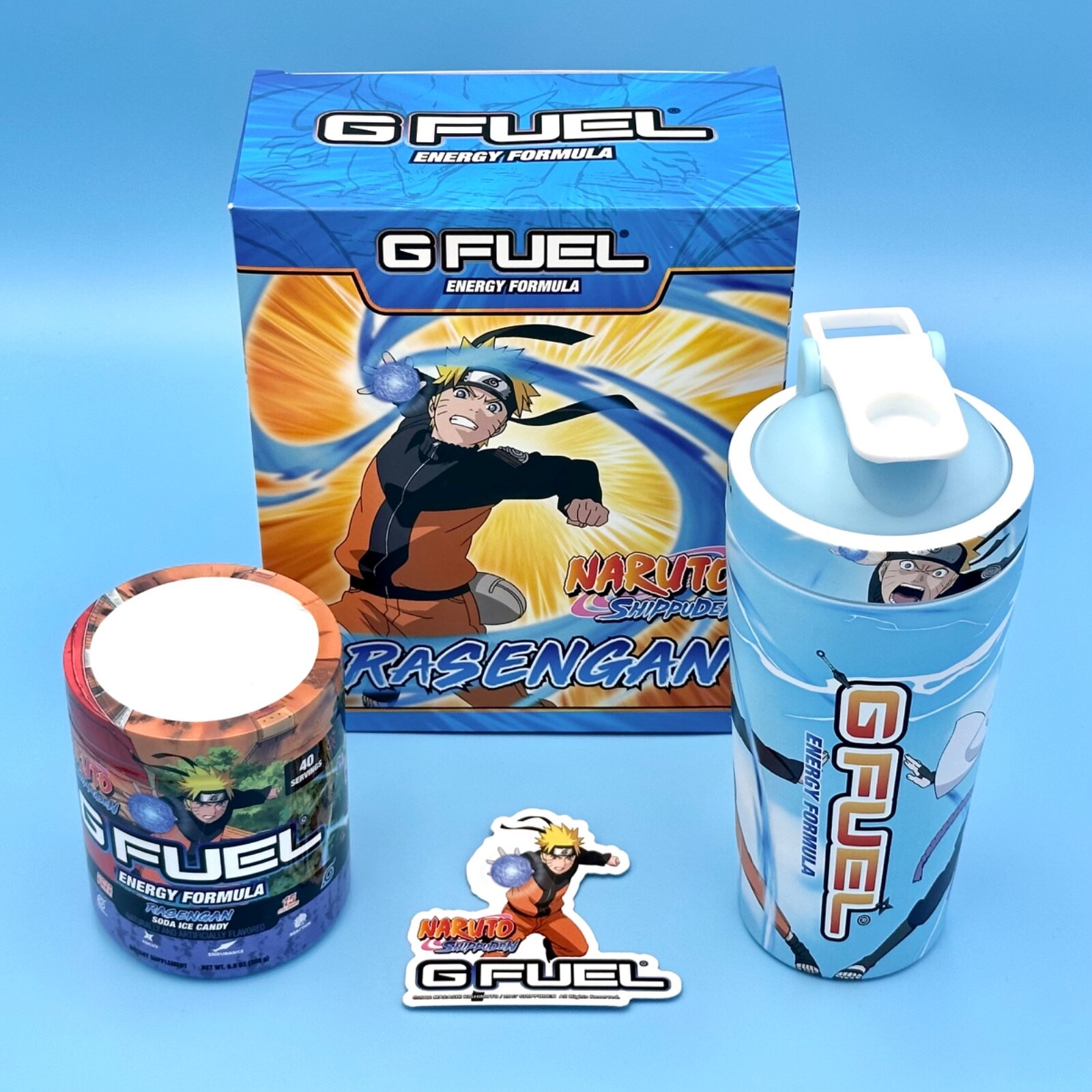 G Fuel Naruto Vs Sasuke Rasengan Collector’s Box + Tall Metal Shaker Cup Sticker
