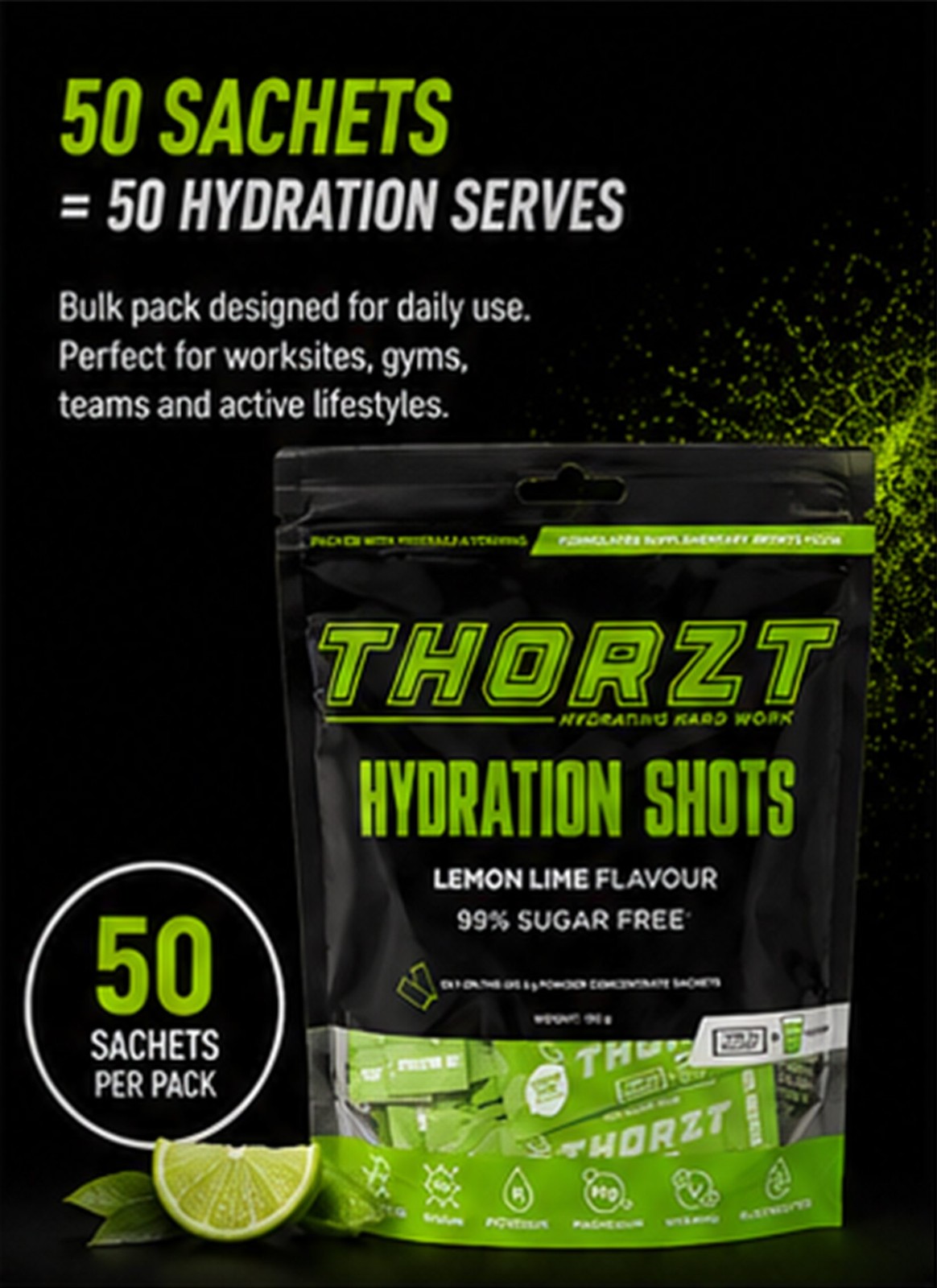THORZT SSSFLL – 50 x 3gm Sachets Lemon Lime Flavour Sugar Free Solo Shots