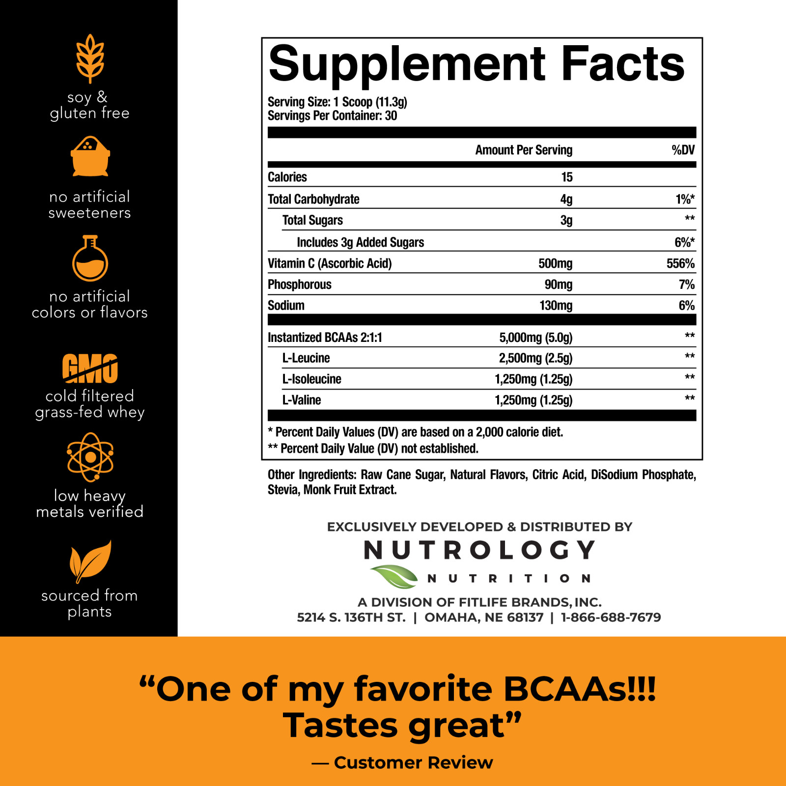 BCAA Natural-Non-GMO-Plant-Sourced Amino Acid Drink – OC Tropical (30 Servings)
