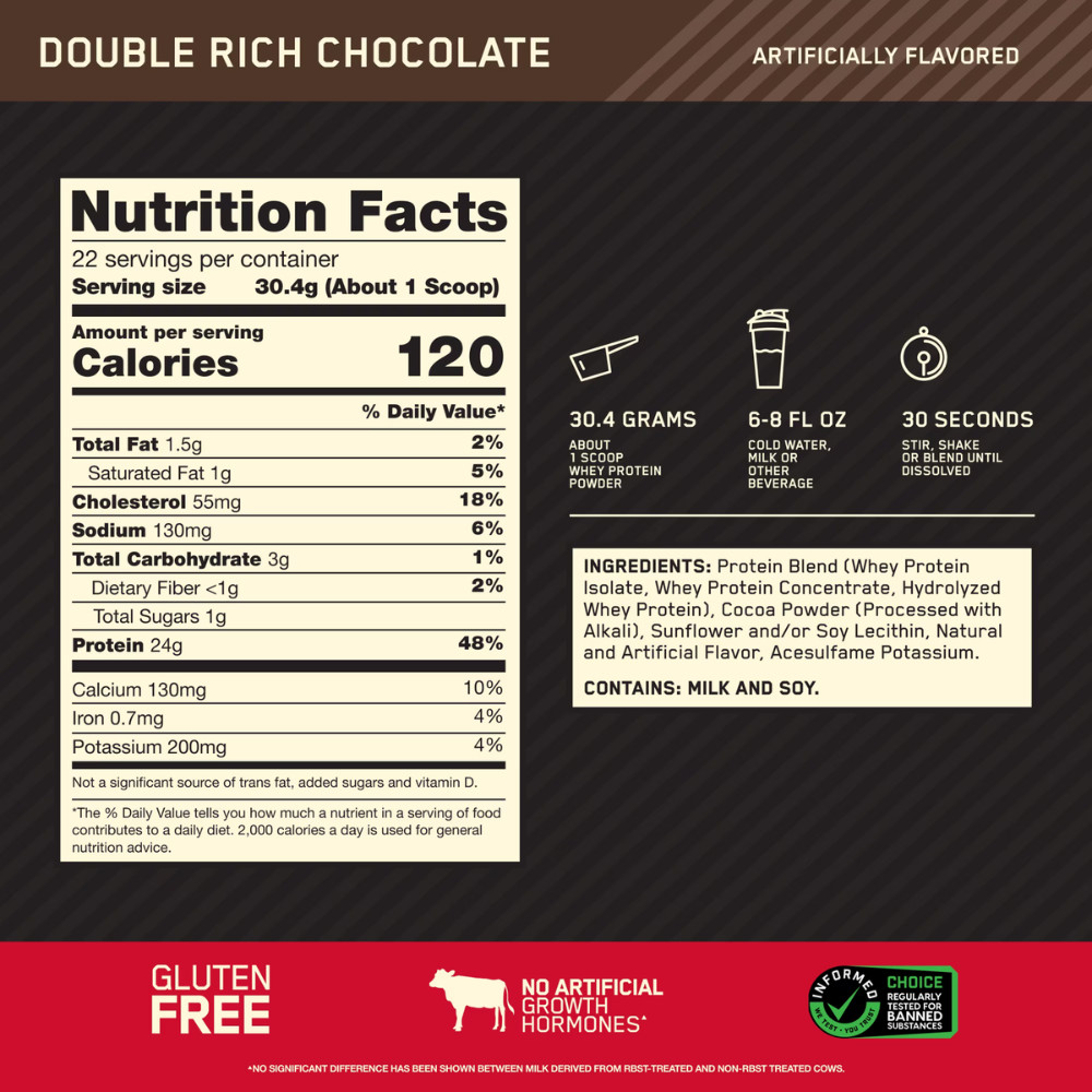 Optimum Nutrition Gold Standard 100% Whey Protein, Double Rich Chocolate, 1.5 lb