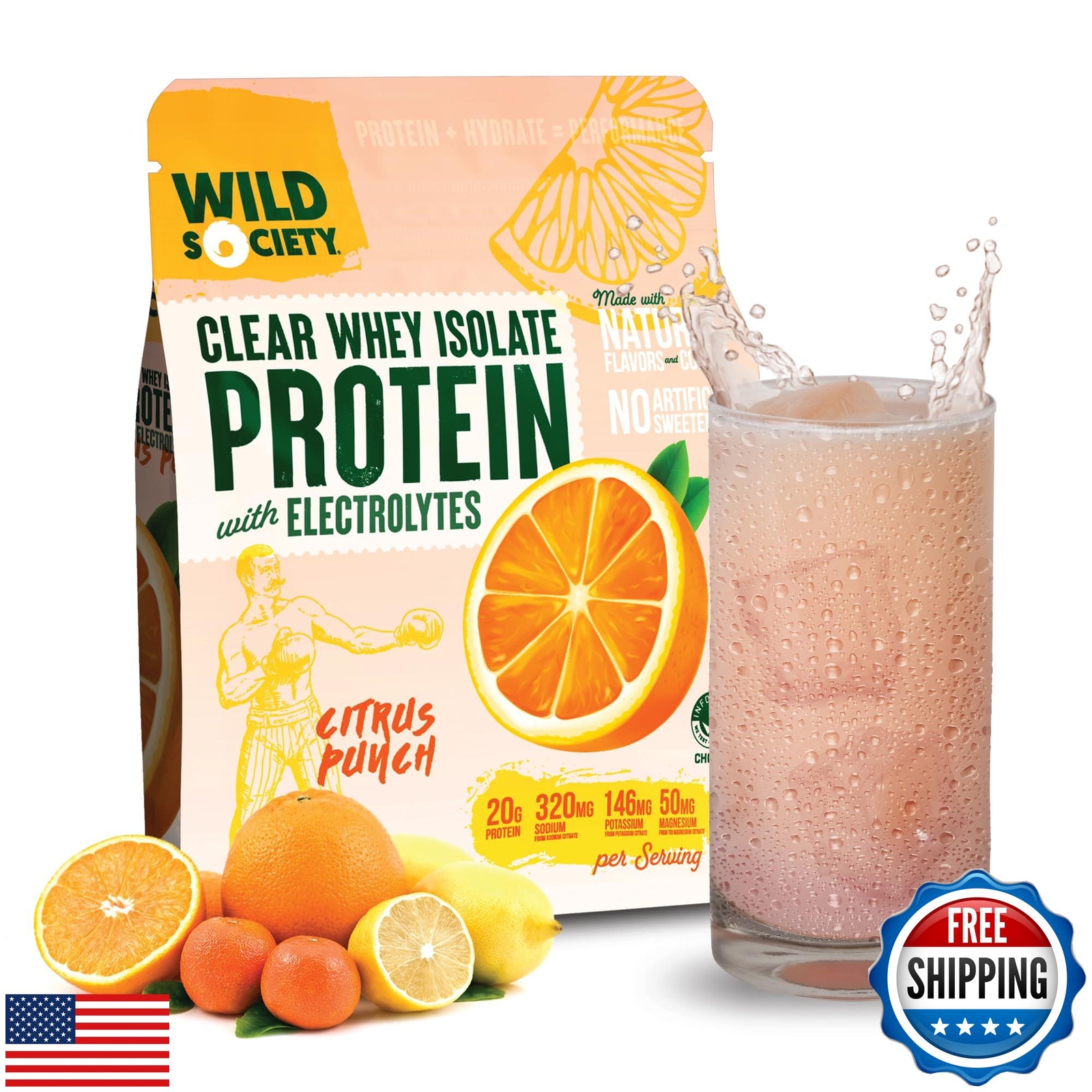 WILD SOCIETY – Premium Clear Whey Protein + Electrolytes – Refreshing Whey Pr
