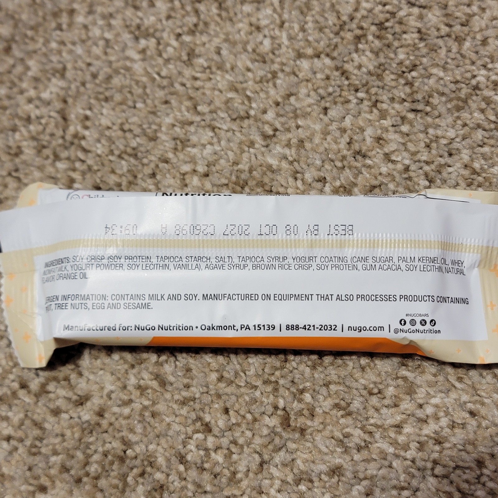 NuGo Orange Smoothie 15g Protein Bar Lot Of 10 Exp 10/2027