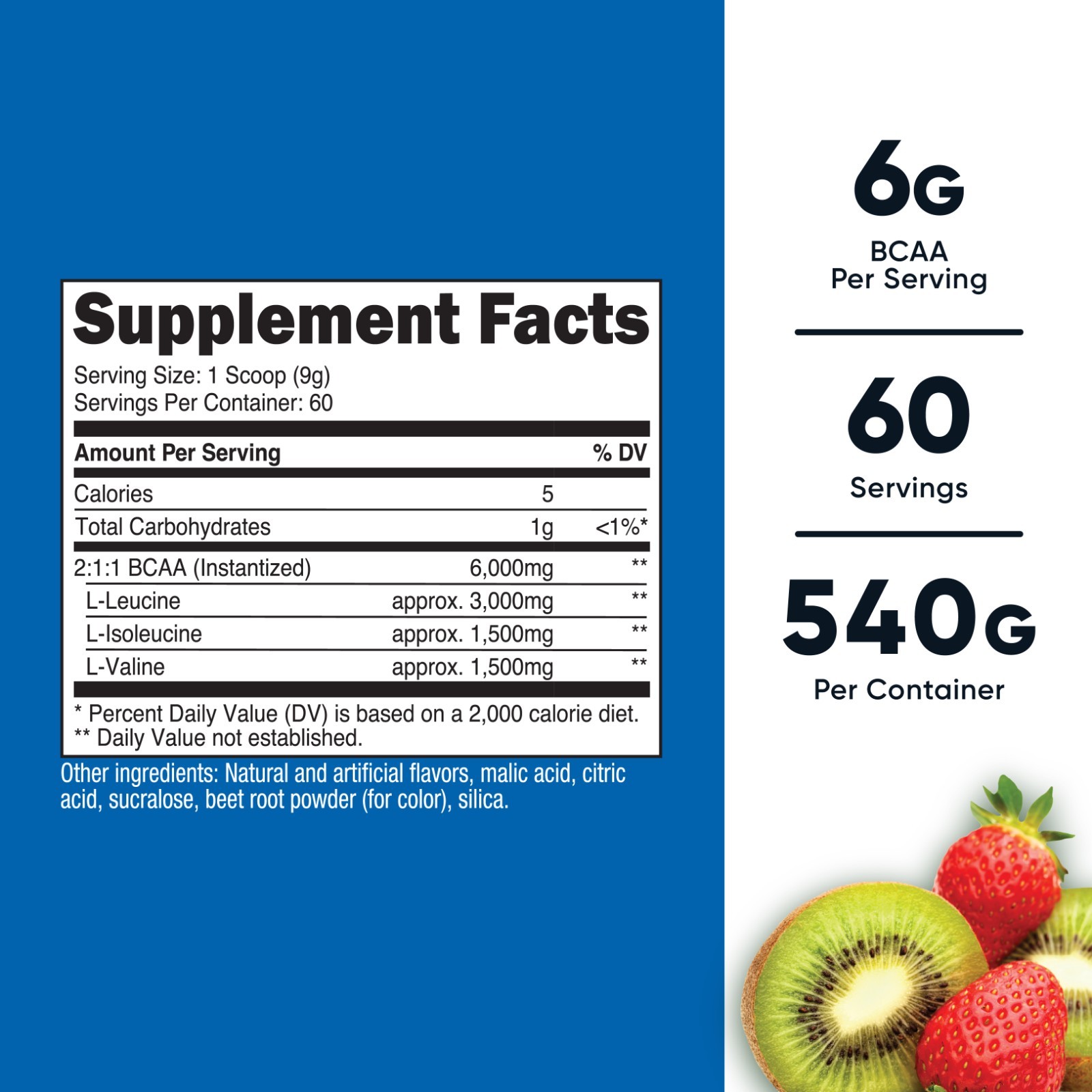 Nutricost BCAA Powder 2:1:1 (Strawberry Kiwi) 60 Servings