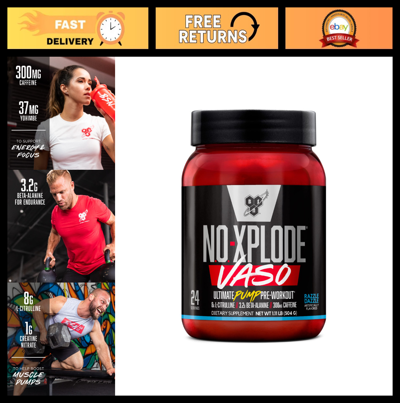 Pre Workout Powder – Razzle Dazzle Flavor, 24 Servings, 8g L-Citrulline, Energy