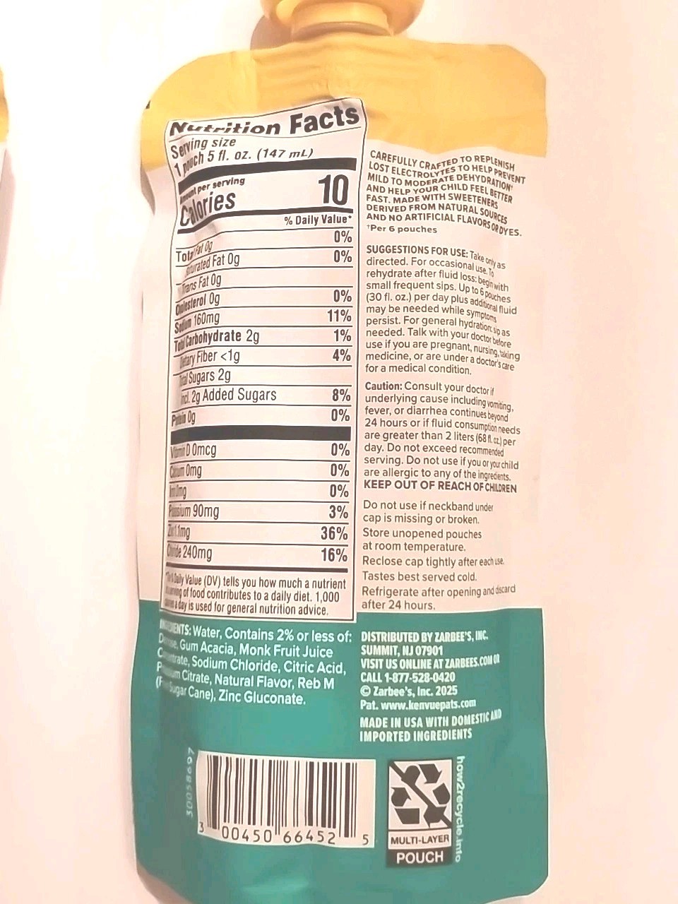 2 Zarbee’s Triple Action Hydration Electrolyte Drink Strawberry Lem/ Lemon Lime
