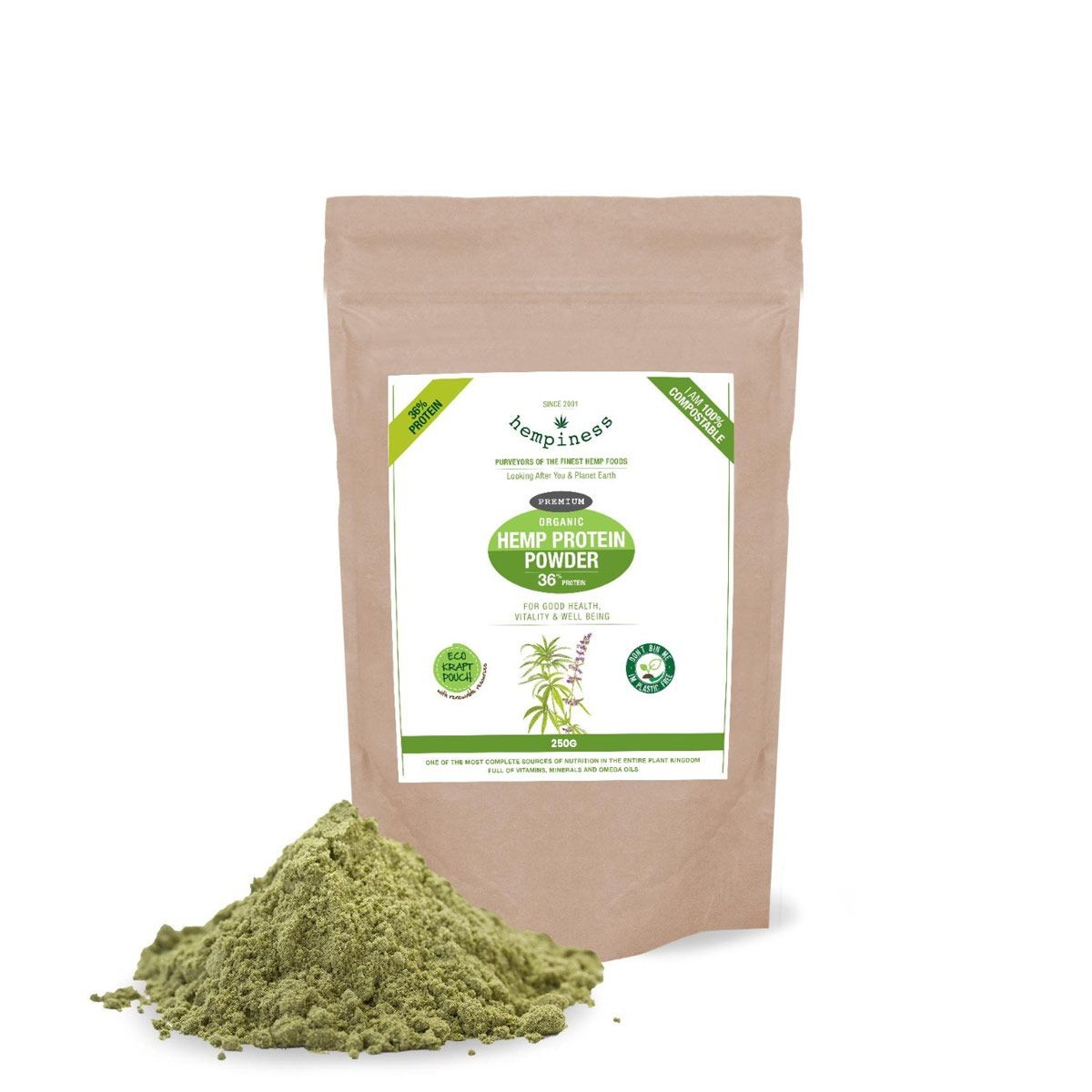 Hempiness Organic Premium Raw Hemp Protein Powder 250g (36% Protein)