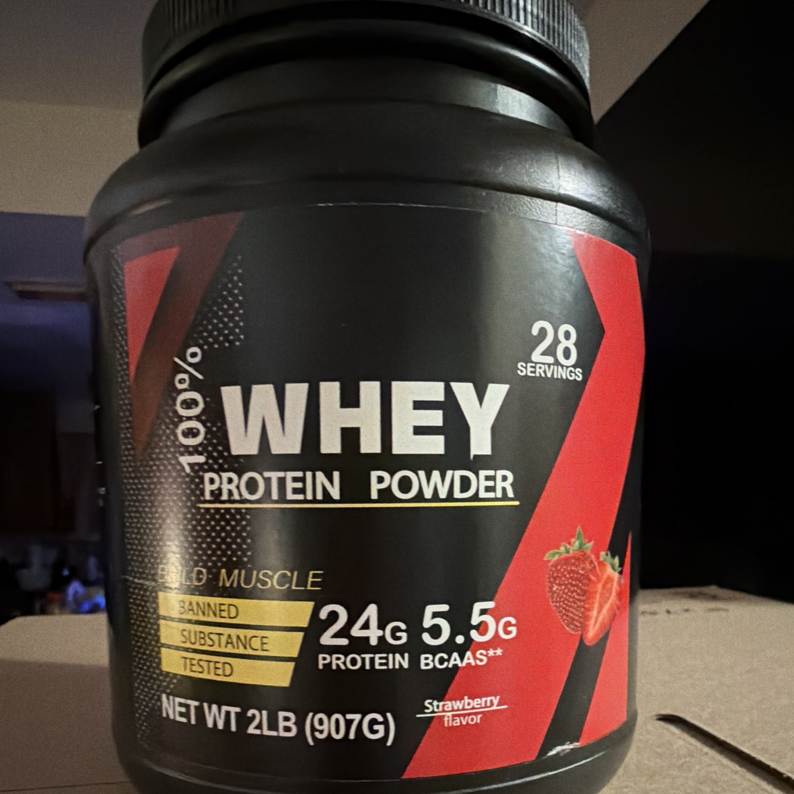 Whey Protein Powder Strawberry 2 lb (907 g) 28 Servings for Muscle Gain