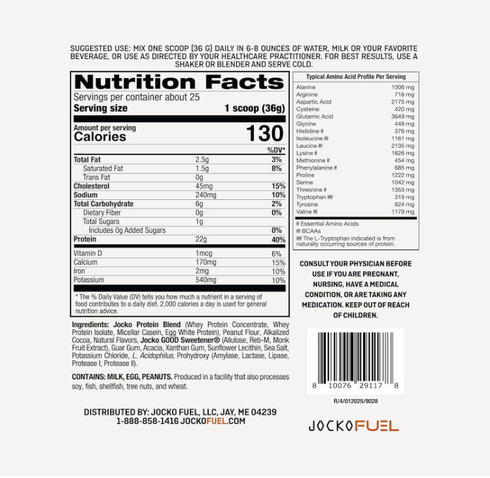 Jocko Fuel Whey Protein Powder, Chocolate Peanut Butter, 22g Protein, 25 Serving