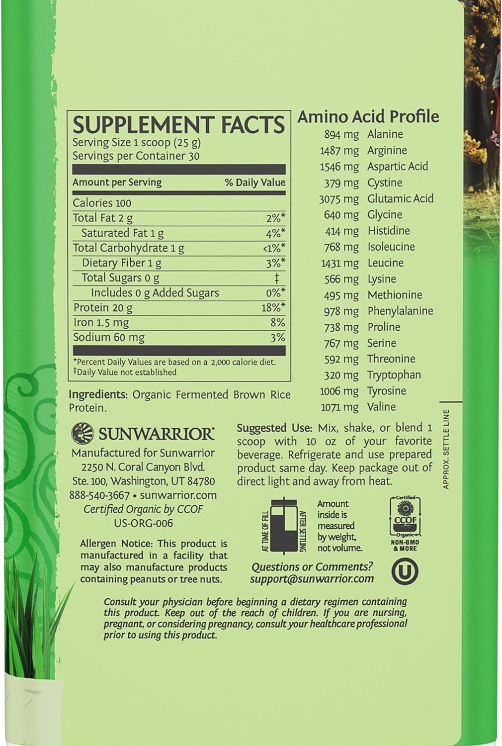 Sunwarrior Classic Vegan Sprouted Brown Rice Protein Powder, Natural,30 Servings
