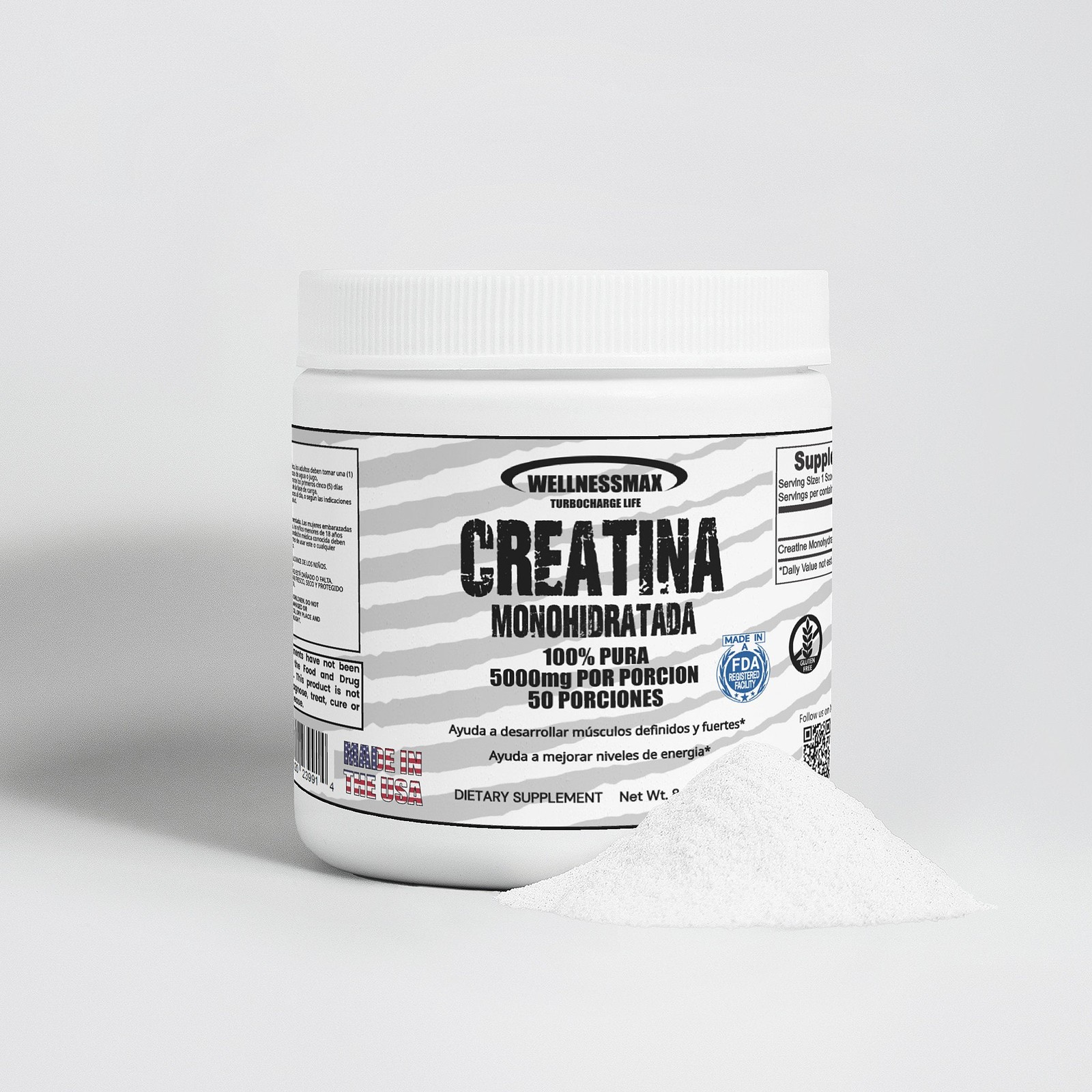 Creatina Monohidratada 100% Pura | Creatina Pura. Mas fuerza y tamaño muscular.